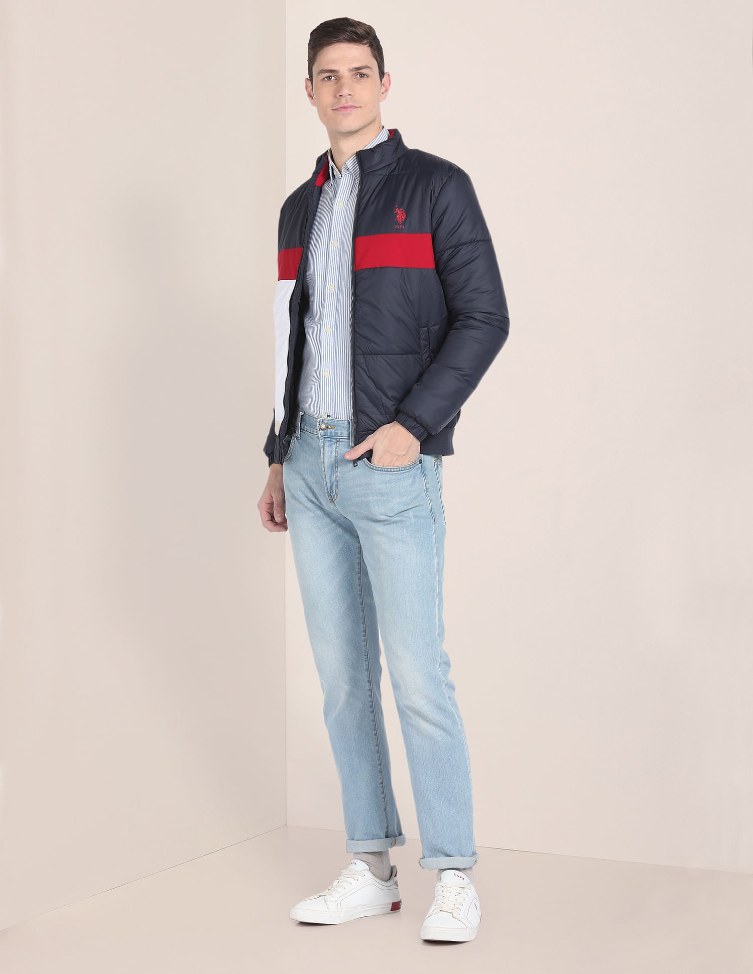 High Neck Colour Block Jacket Navy - U.S. POLO ASSN. | Large