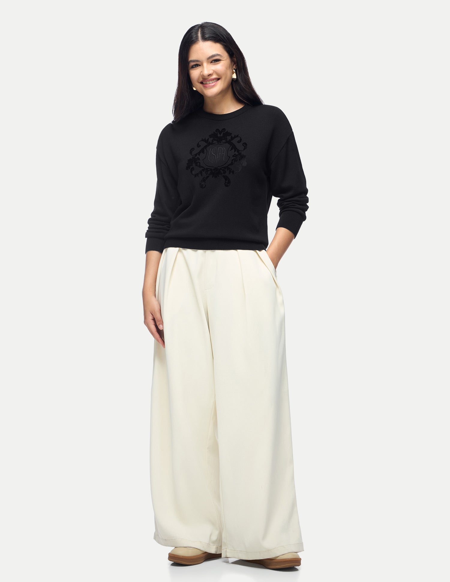 Brand Embroidered Regular Fit Sweater Black - U.S. Polo Assn. India | Large