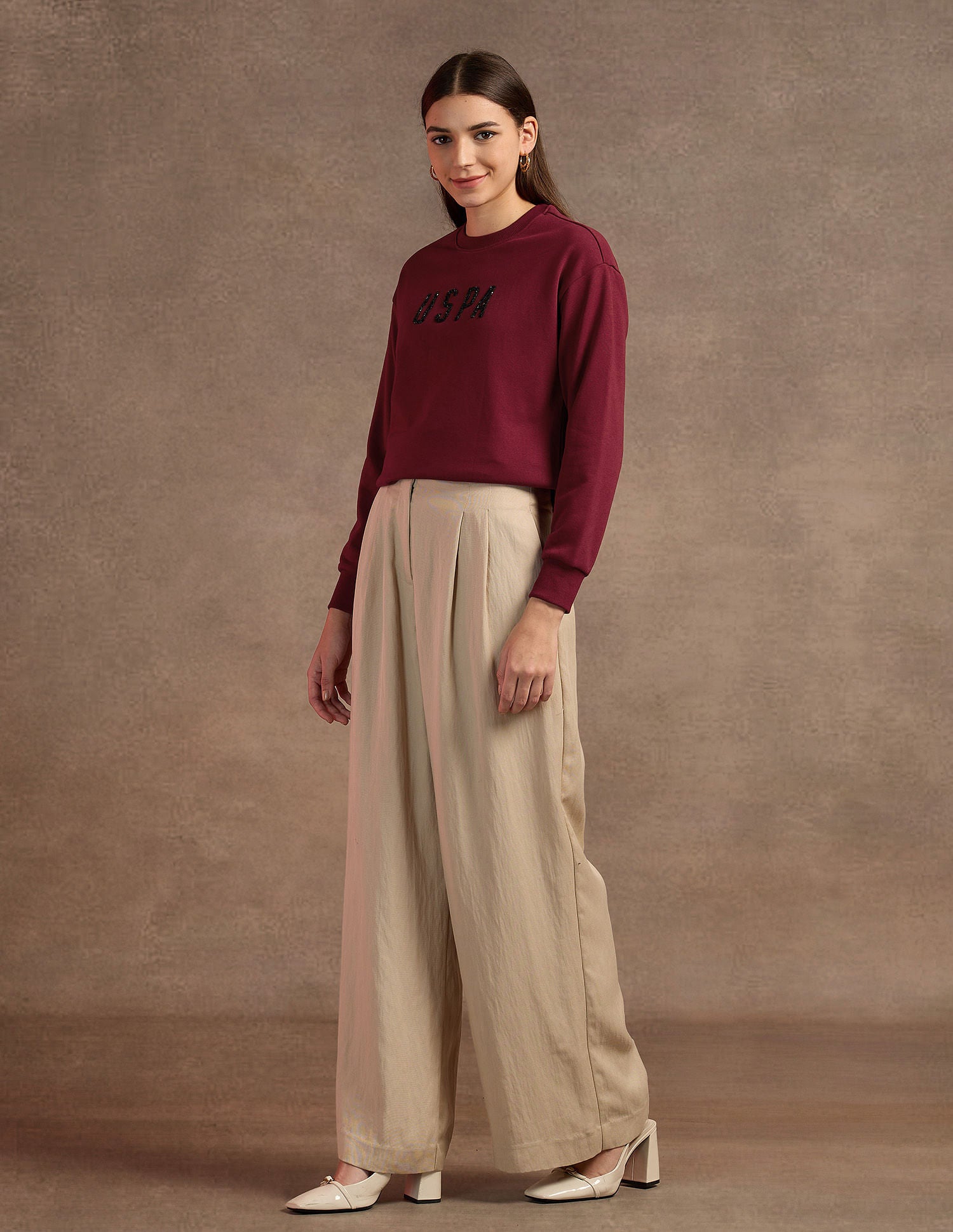 Drop Shoulder Studed Sweatshirt Maroon - U.S. POLO ASSN. | Large