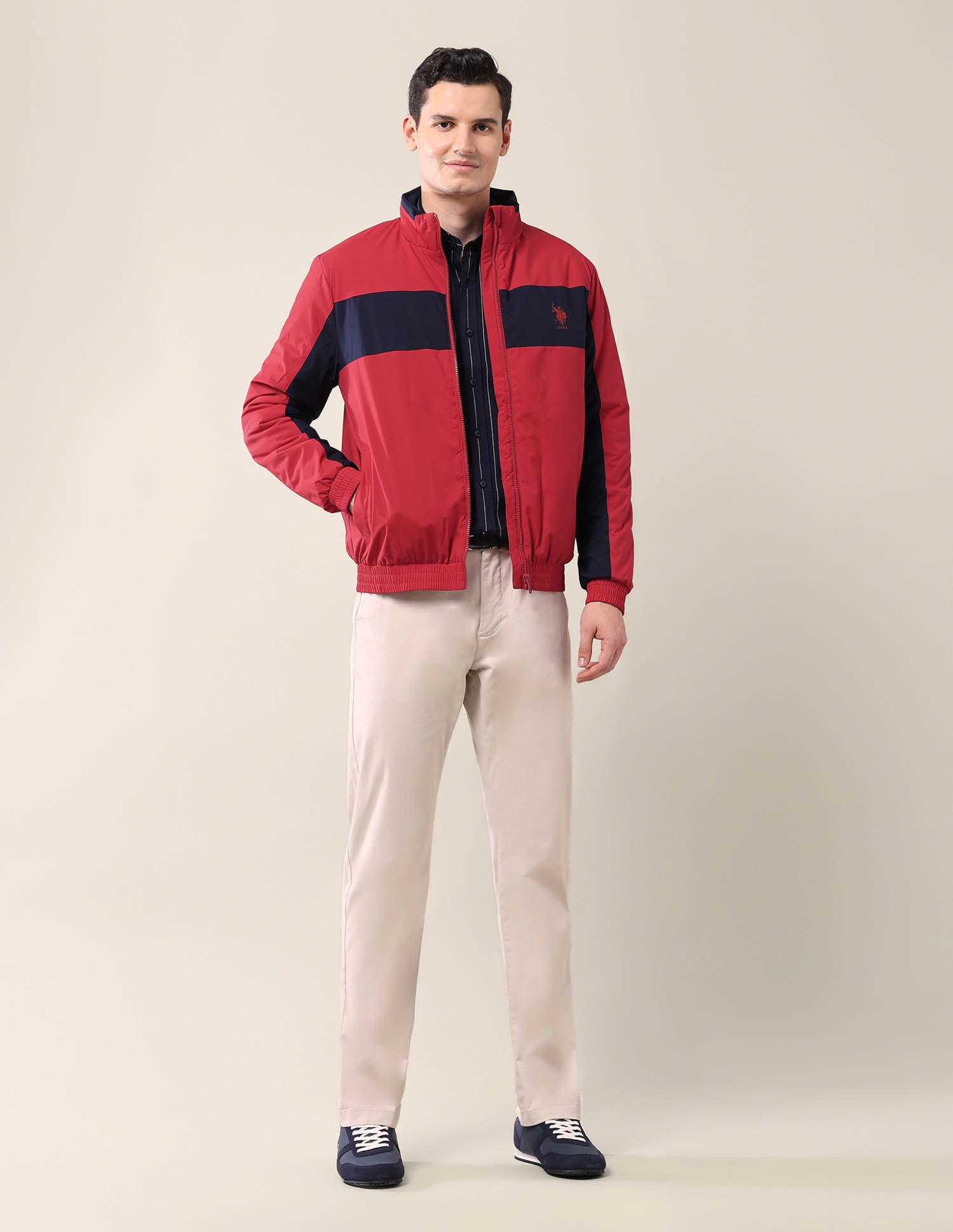 Colourblocked Regular Fit Jacket Red - U.S. Polo Assn. India | Large