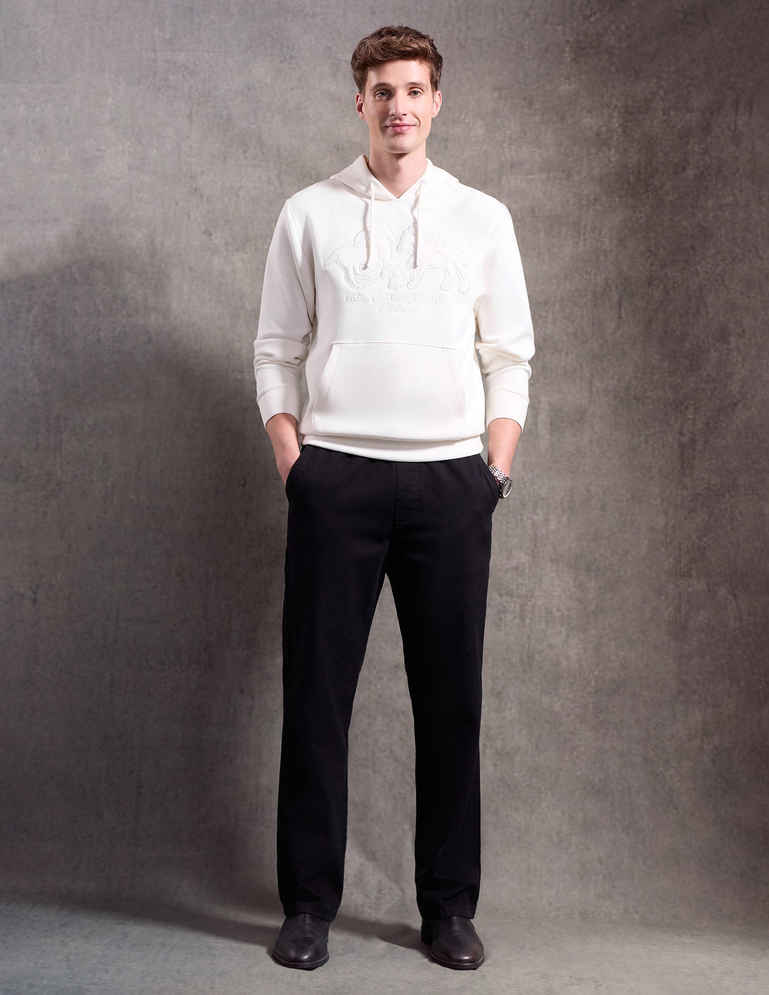 Graphic Embossed Black & Gold Sweatshirt Ecru - U.S. POLO ASSN. | Large