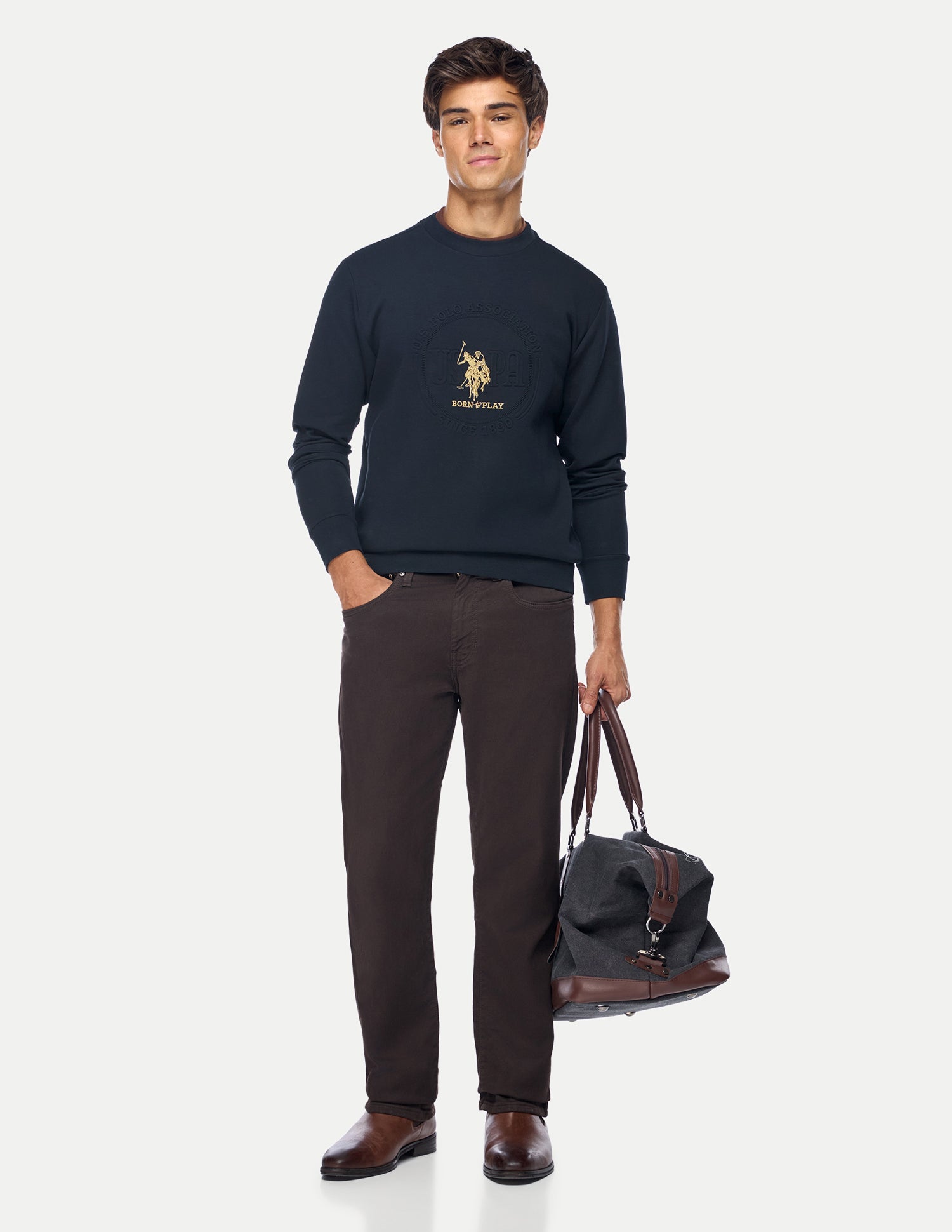 Brand Embossed Slim Fit Sweatshirt Navy - U.S. Polo Assn. India | Large