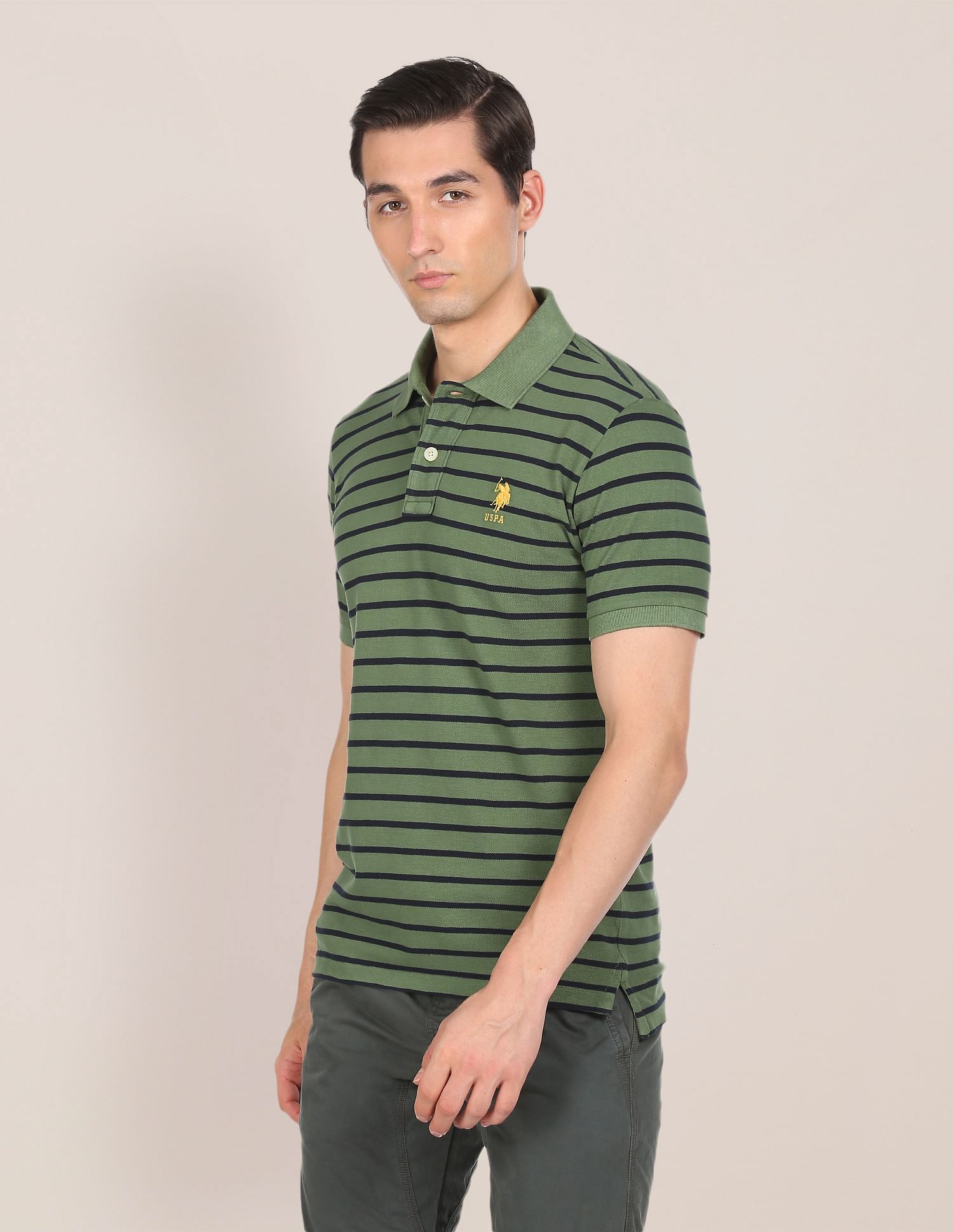 Cotton Striped Polo Shirt Green - U.S. Polo Assn. India | Large