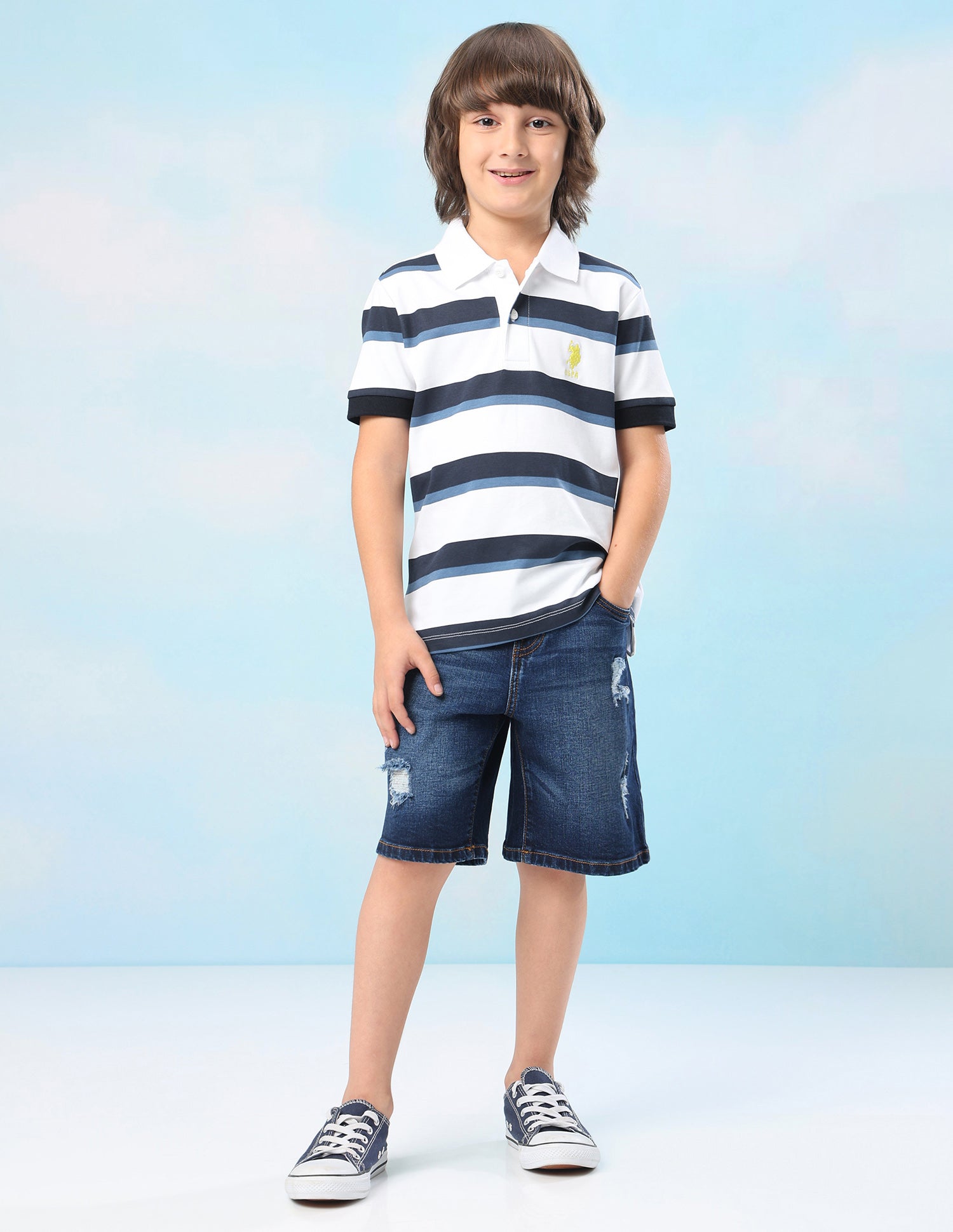 Horizontal Striped Regular Fit Polo Shirt White - U.S. Polo Assn. India | Large