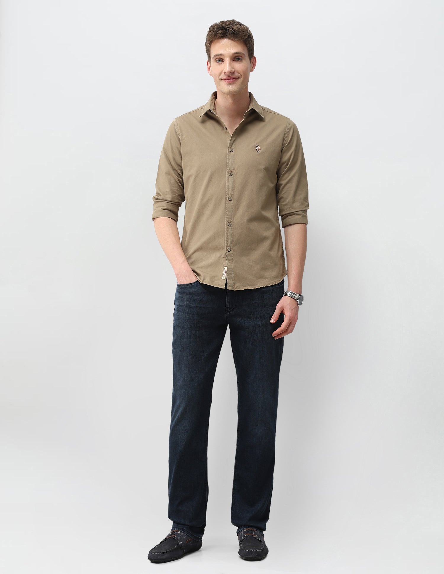 Solid Twill Shirt Light Brown - U.S. Polo Assn. India | Large