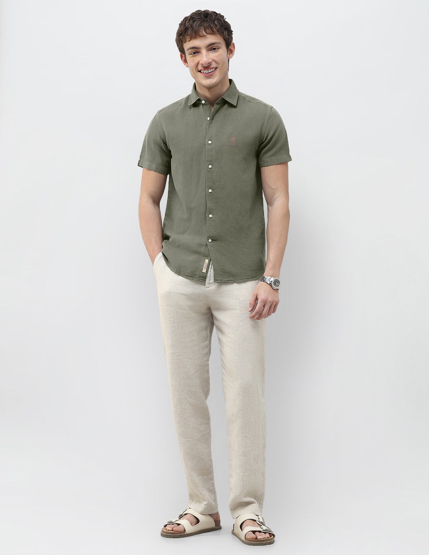 Solid Regular Fit Shirt Olive - U.S. Polo Assn. India | Large