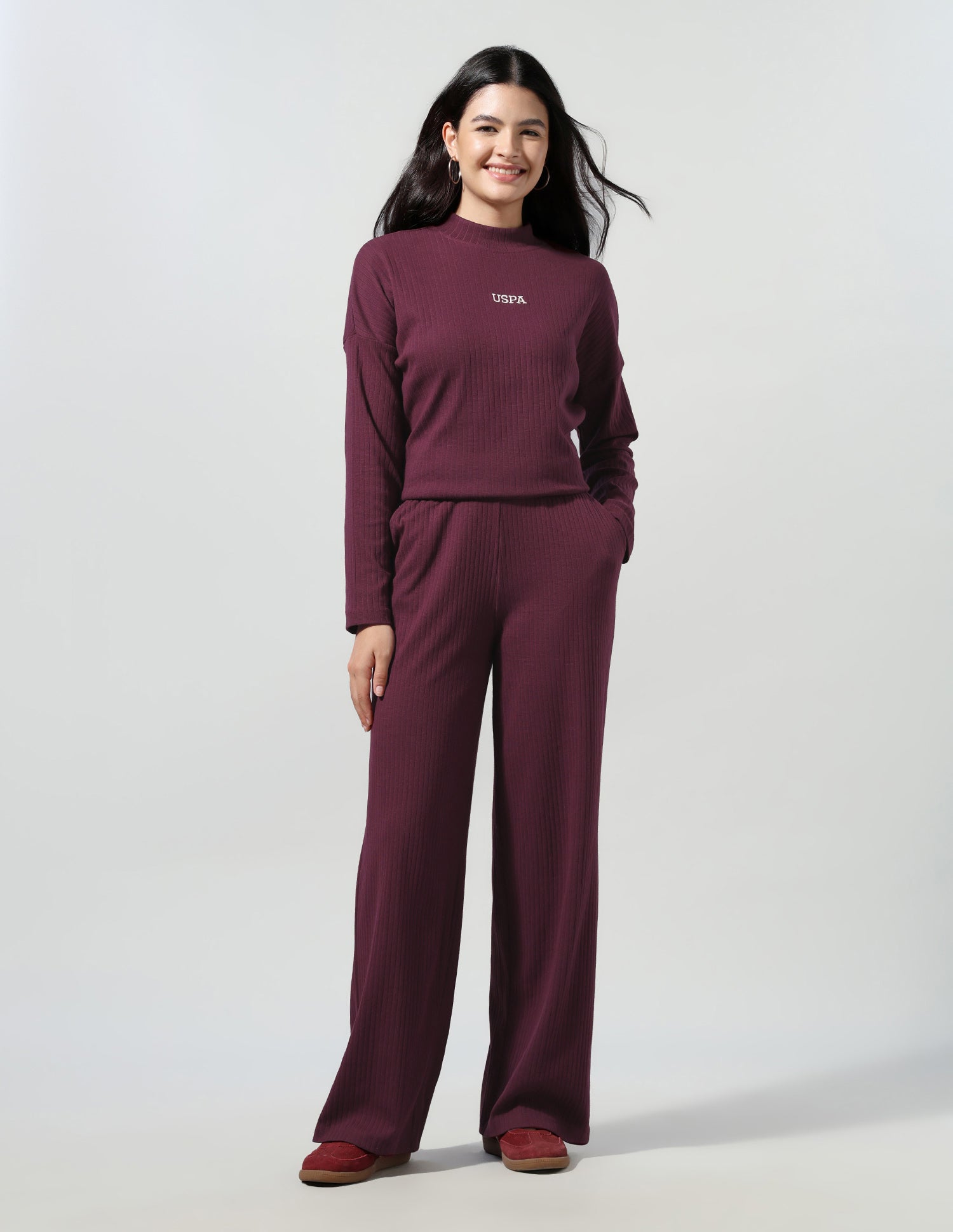 Self Design Vertical Striped Leisure Cord Set Wine - U.S. Polo Assn. India | Large