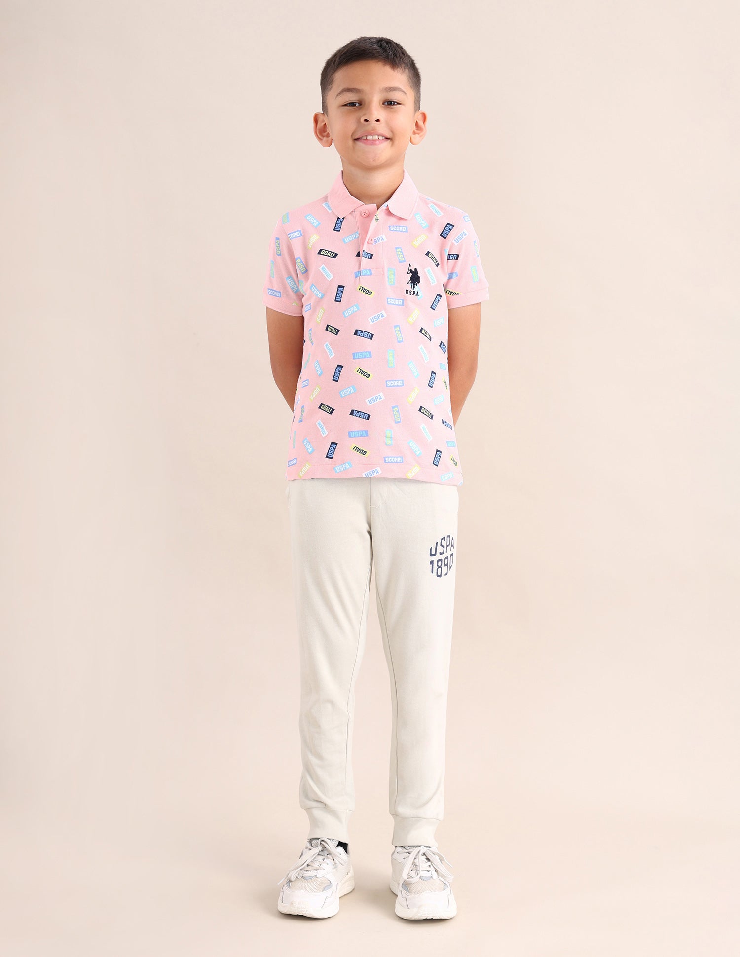 Boys Typographic Printed Regular Fit T-Shirt Light Pink - U.S. POLO ASSN. | Large