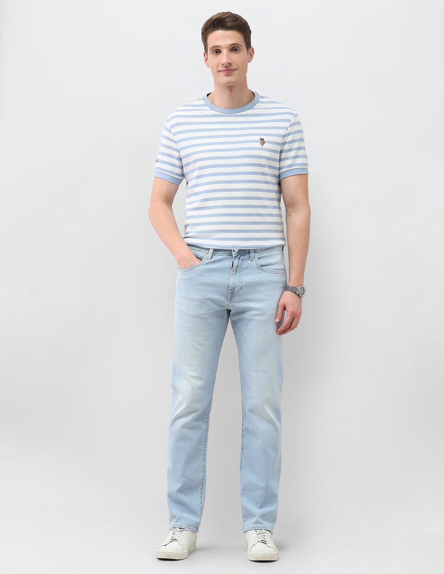 Harold Slim Straight Fit Blue Jeans Light Blue - U.S. Polo Assn. India | Large