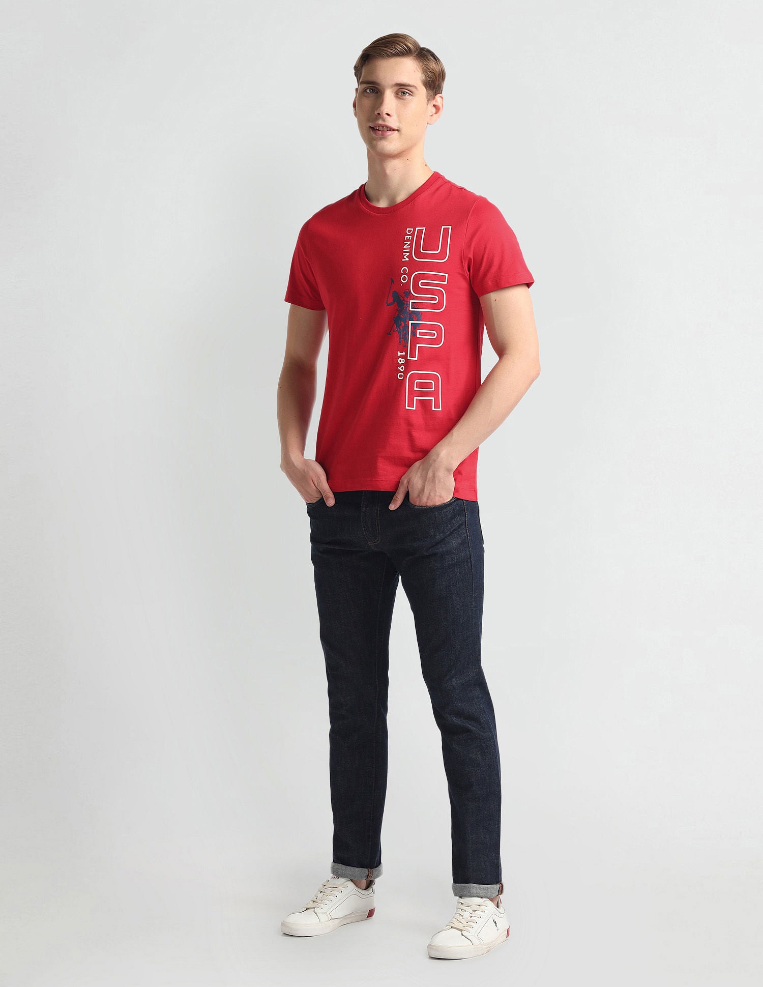 Crew Neck Brand Print T-Shirt Red - U.S. Polo Assn. India | Large