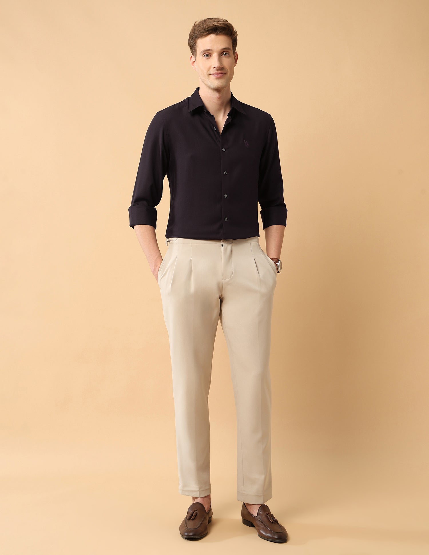 Pacho X Twill Tailored Fit Shirt Wine - U.S. Polo Assn. India | Large