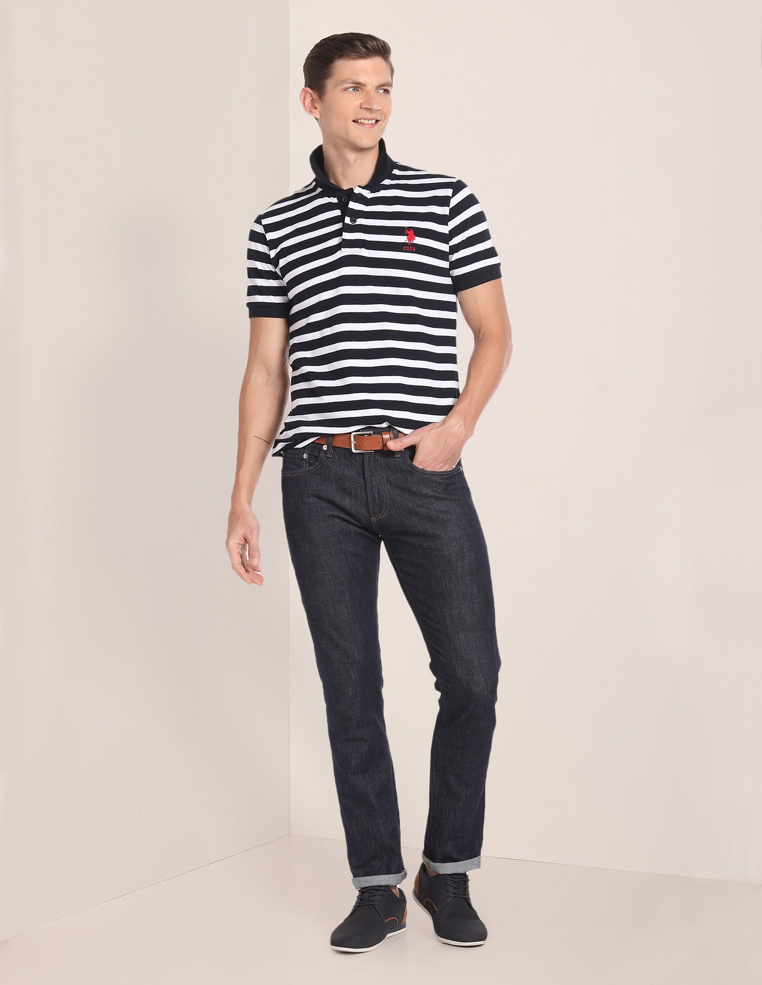 Horizontal Stripe Cotton Polo Shirt Navy - U.S. POLO ASSN. | Large