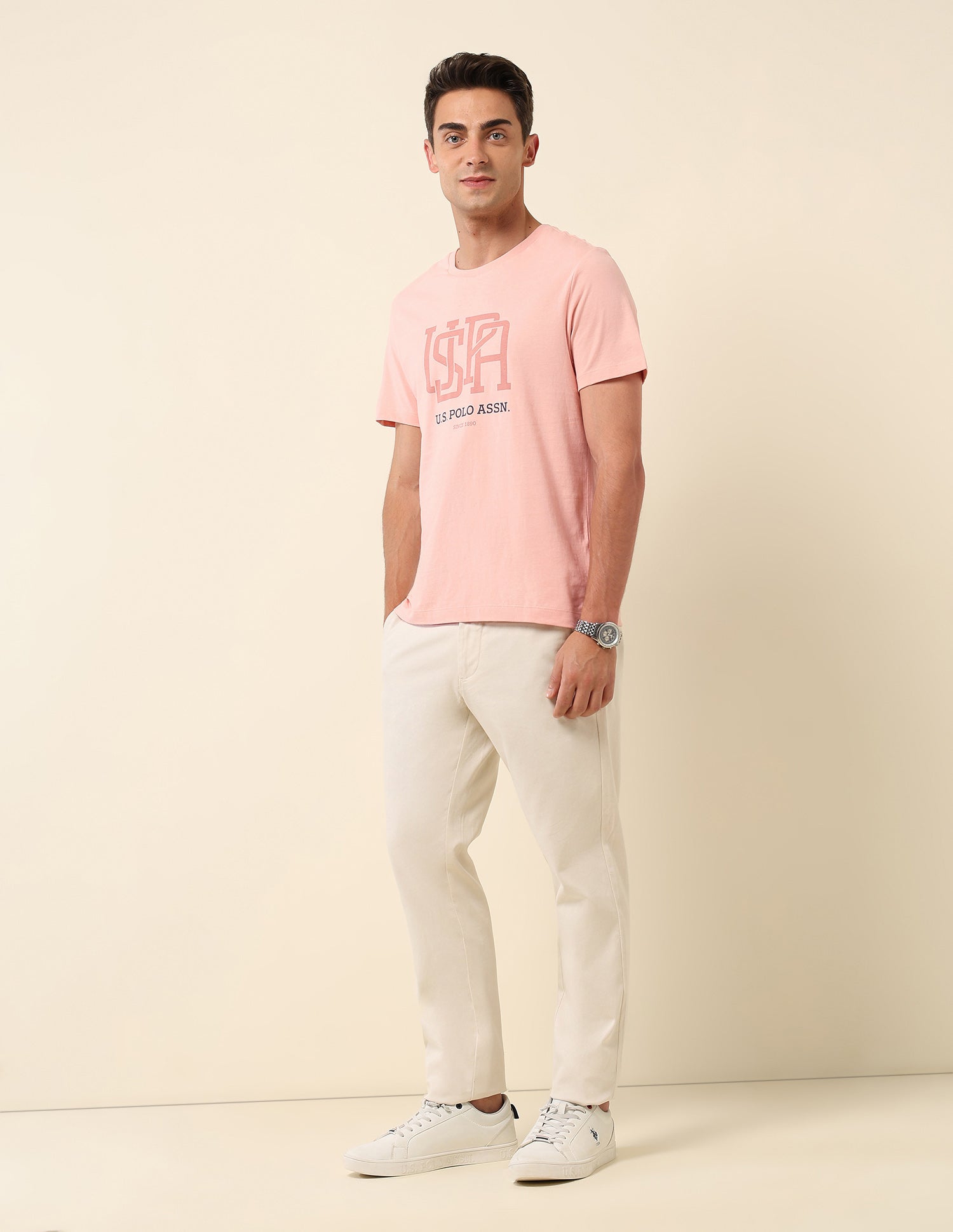 Brand Printed Slim Fit T- Shirt Light Pink - U.S. POLO ASSN. | Large