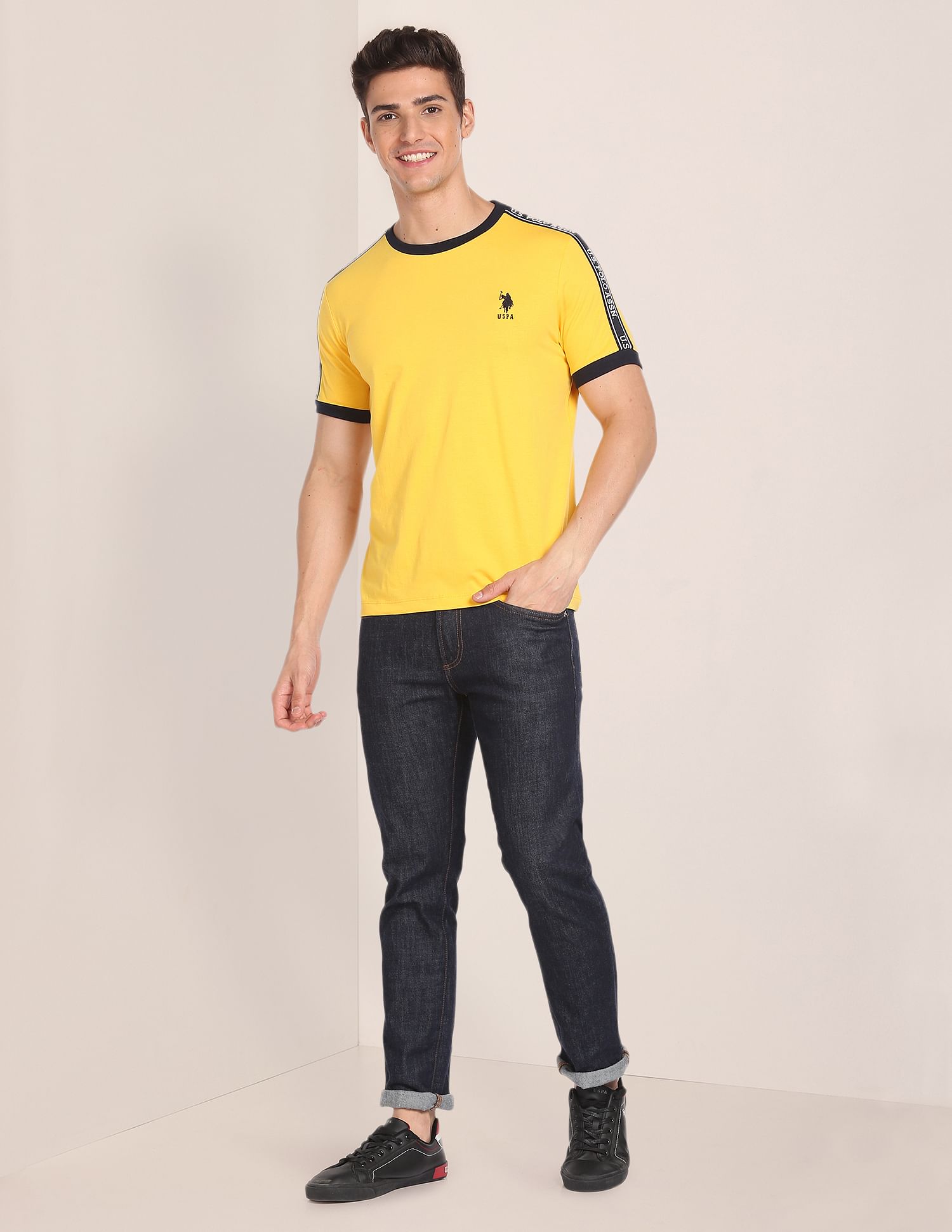 Contrast Tape Cotton T-Shirt Yellow - U.S. POLO ASSN. | Large