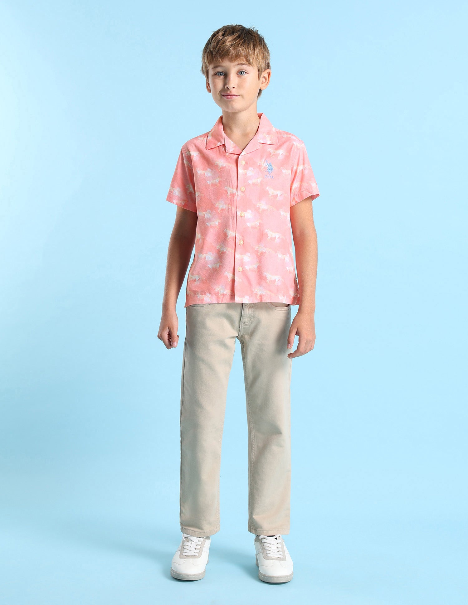 Boys Abstract Printed Relaxed Fit Shirt Light Pink - U.S. POLO ASSN. | Large