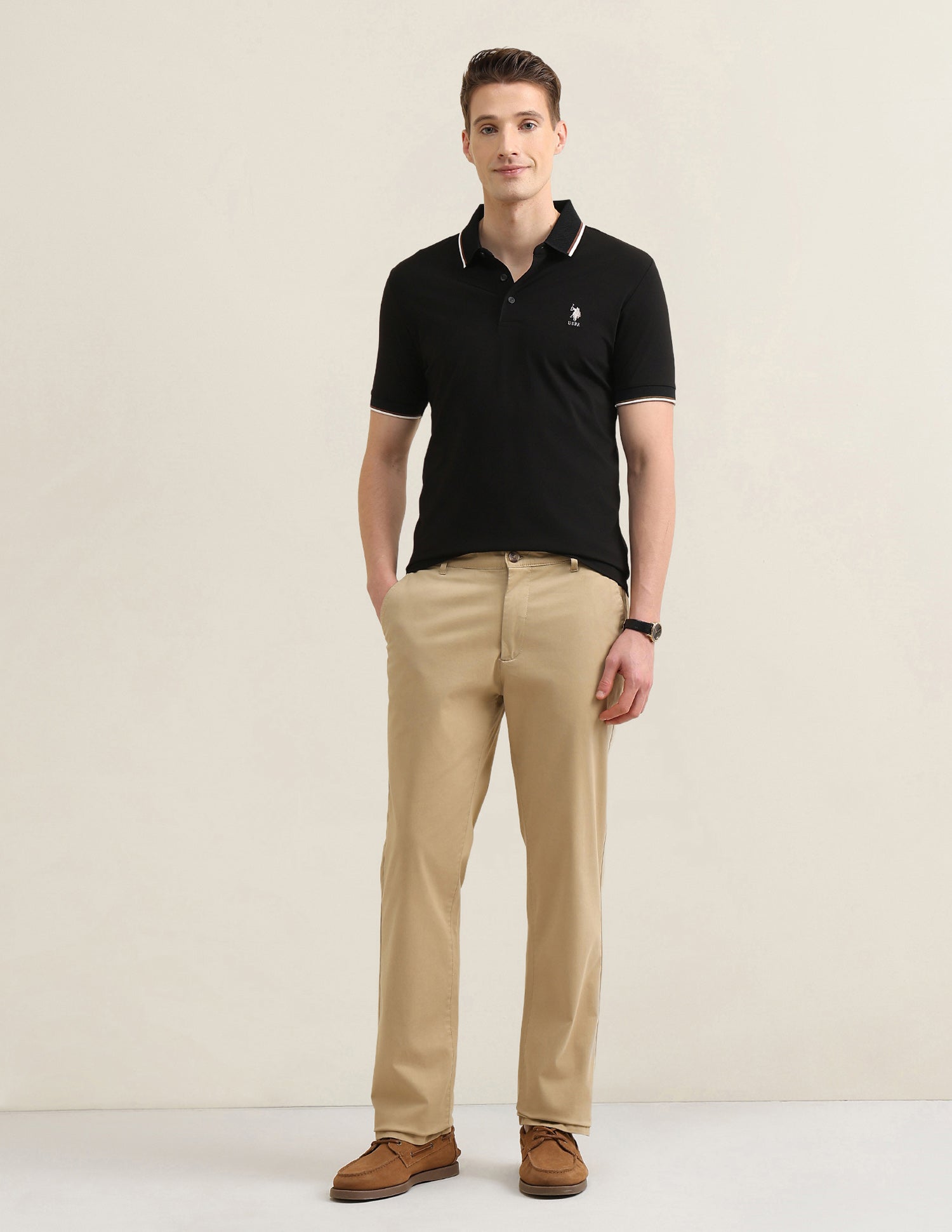 Solid Sotogrande Slim Fit Polo Shirt Black - U.S. Polo Assn. India | Large