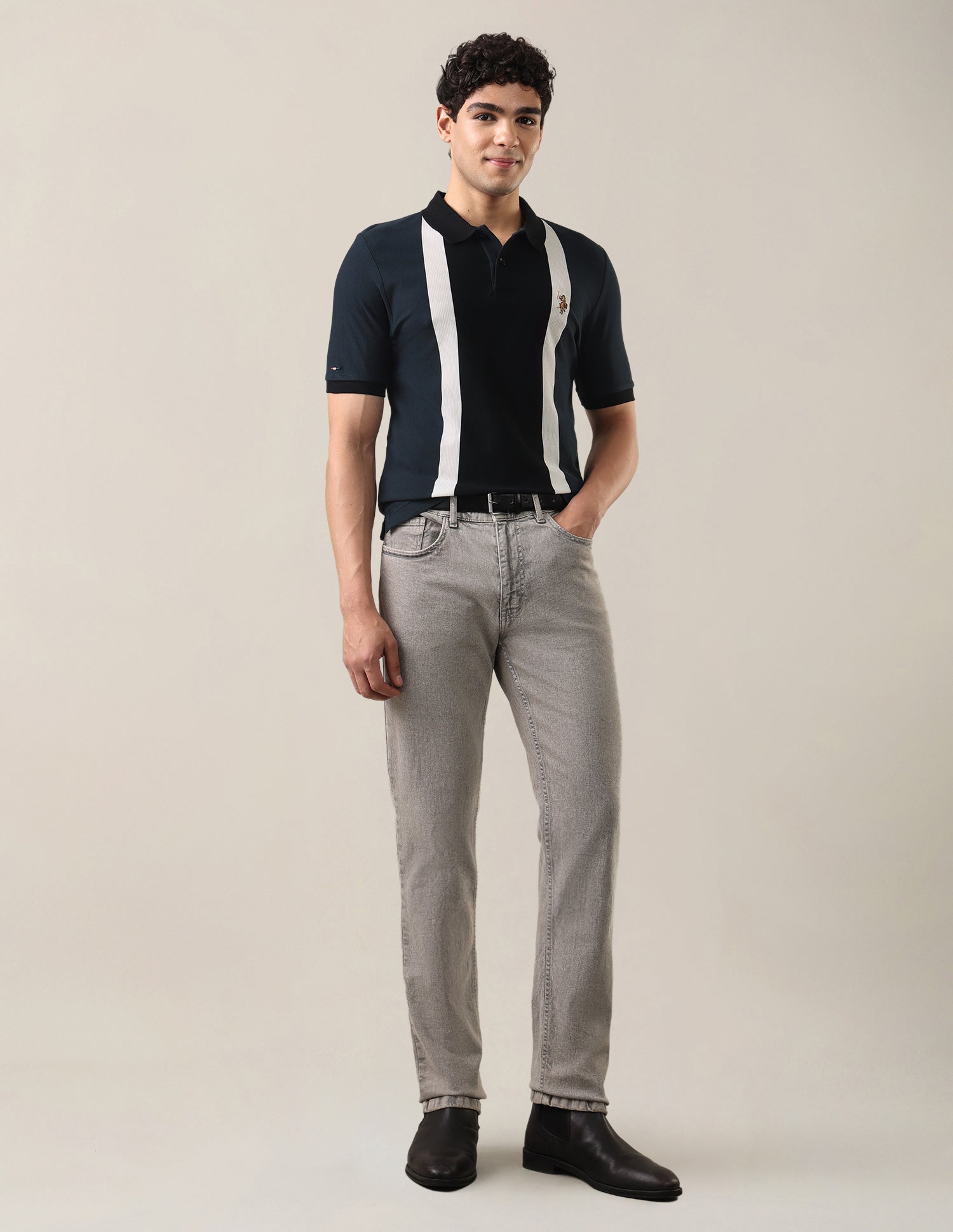 Vertical Striped Slim Fit Polo Shirt Black - U.S. Polo Assn. India | Large
