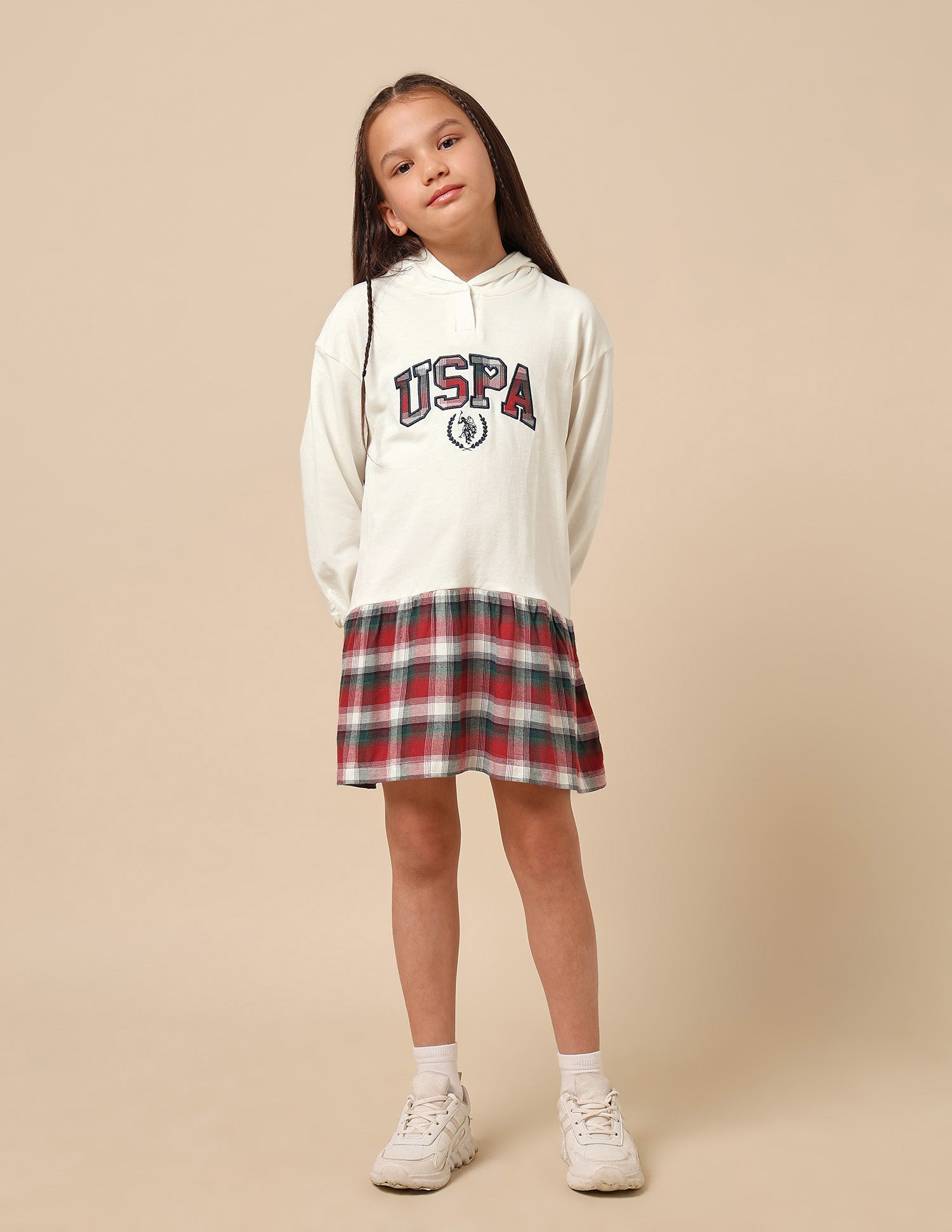 Girls Checked Sweat Dress Off White - U.S. POLO ASSN. | Large