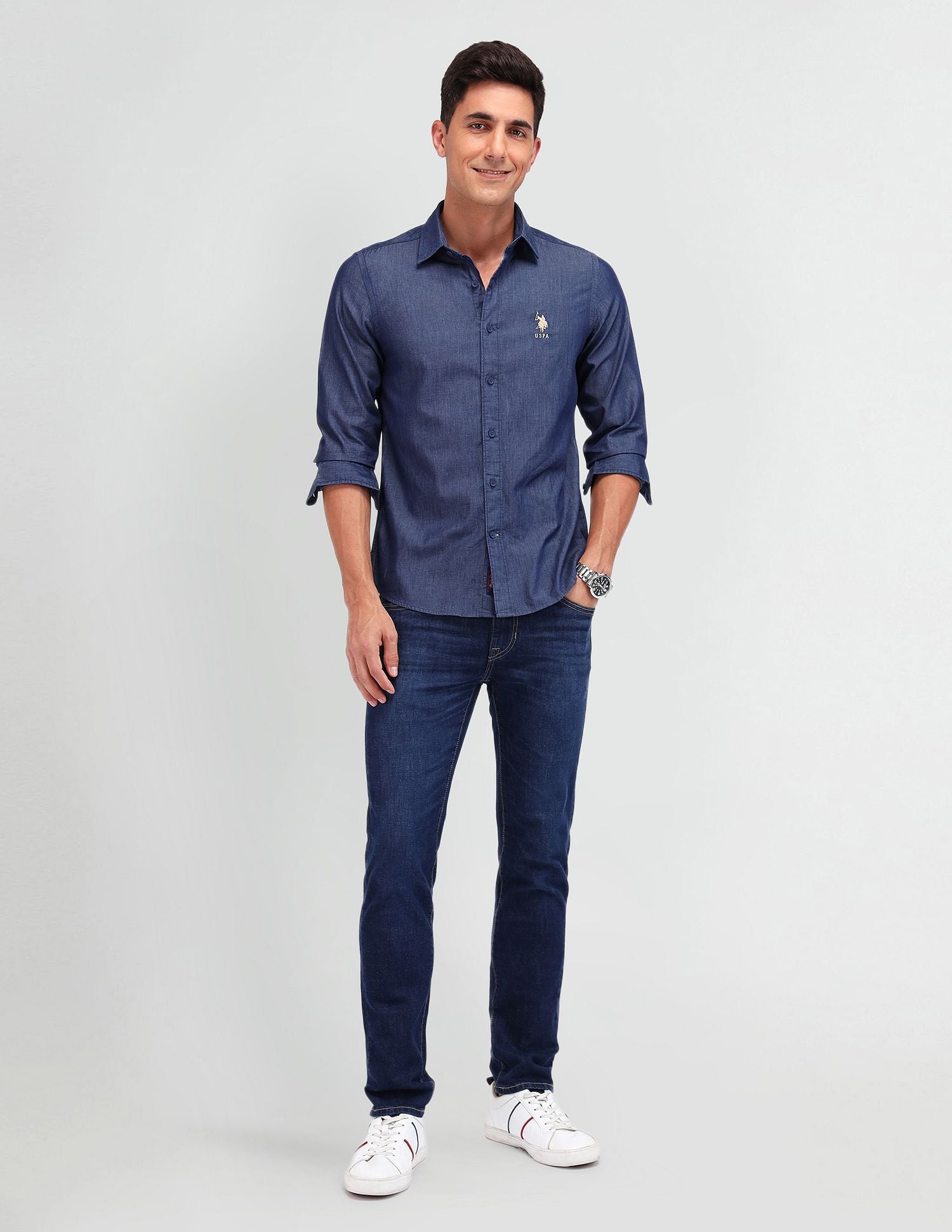 Slim Fit Chambray Shirt Indigo - U.S. Polo Assn. India | Large