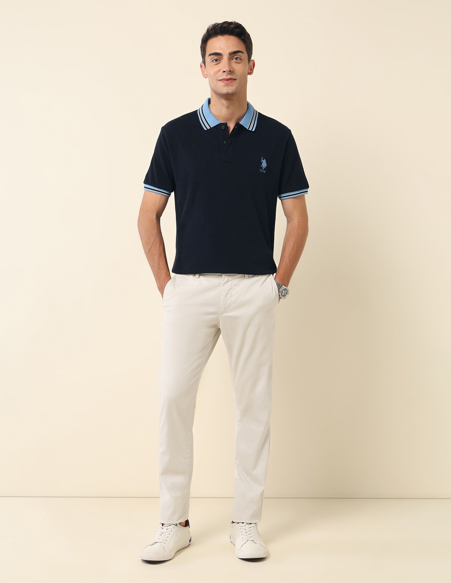 Pure Cotton Slim Fit Polo Shirt Navy - U.S. Polo Assn. India | Large