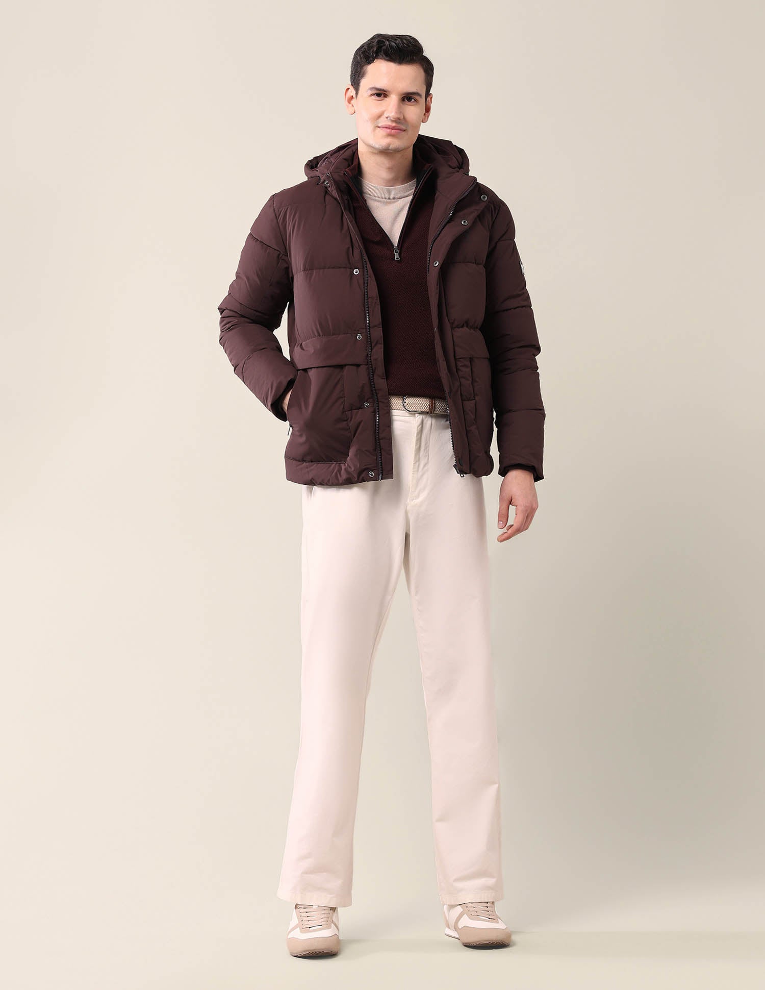 Hooded Regular Fit Puffer Jacket Wine - U.S. Polo Assn. India | Large