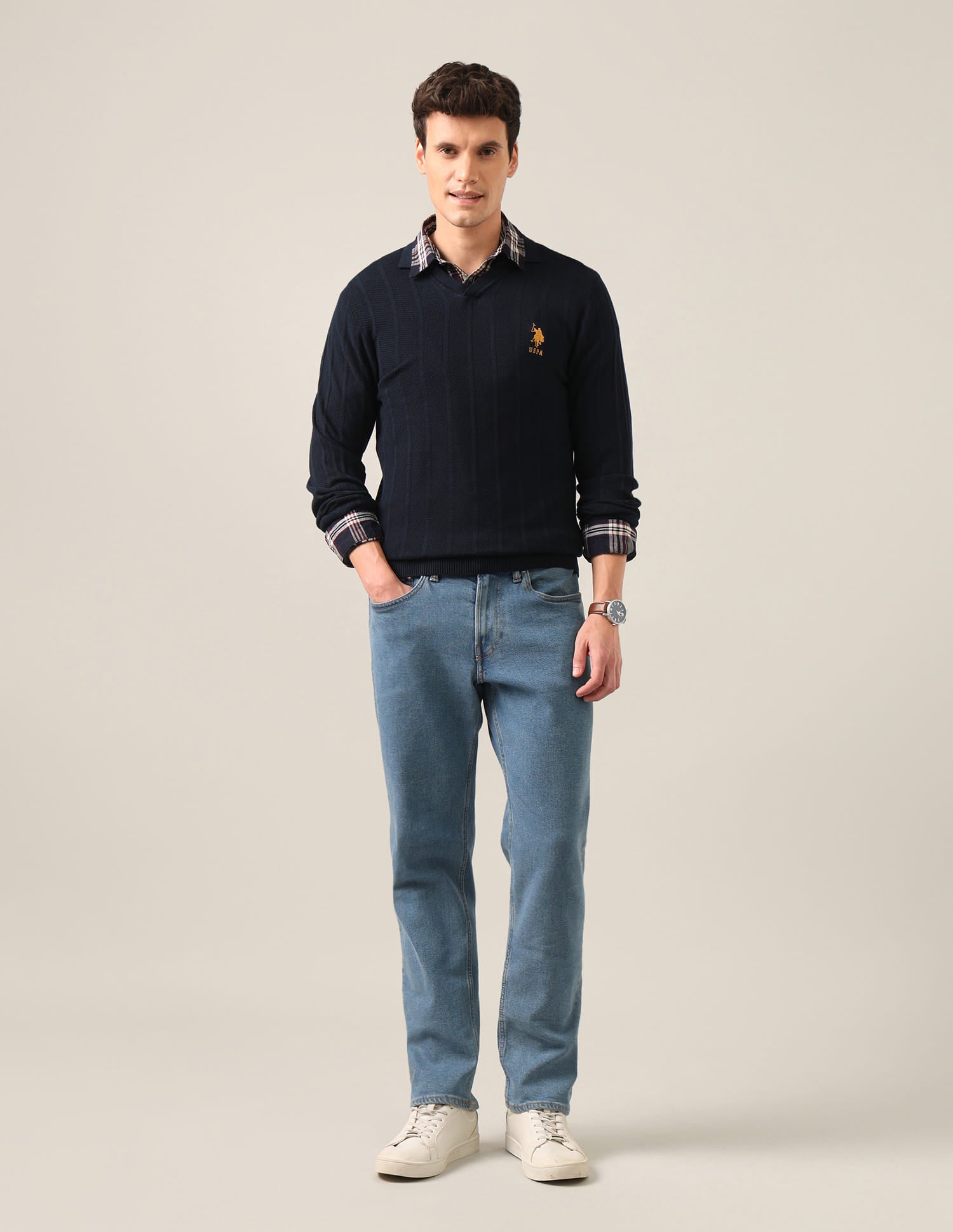 Polo Neck Textured Sweater Blue - U.S. Polo Assn. India | Large