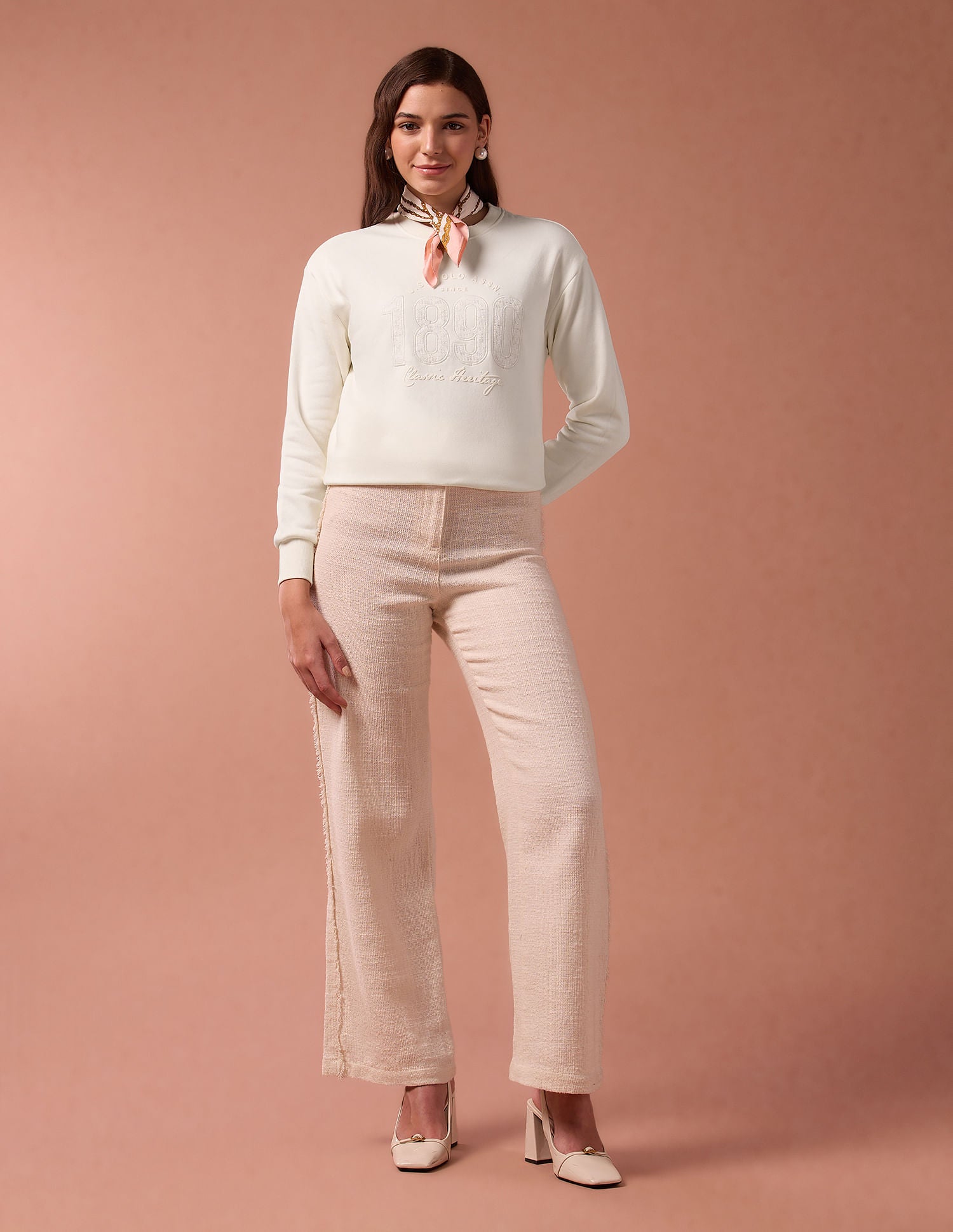 Brand Printed Regular Fit Sweatshirt Cream - U.S. Polo Assn. India | Large