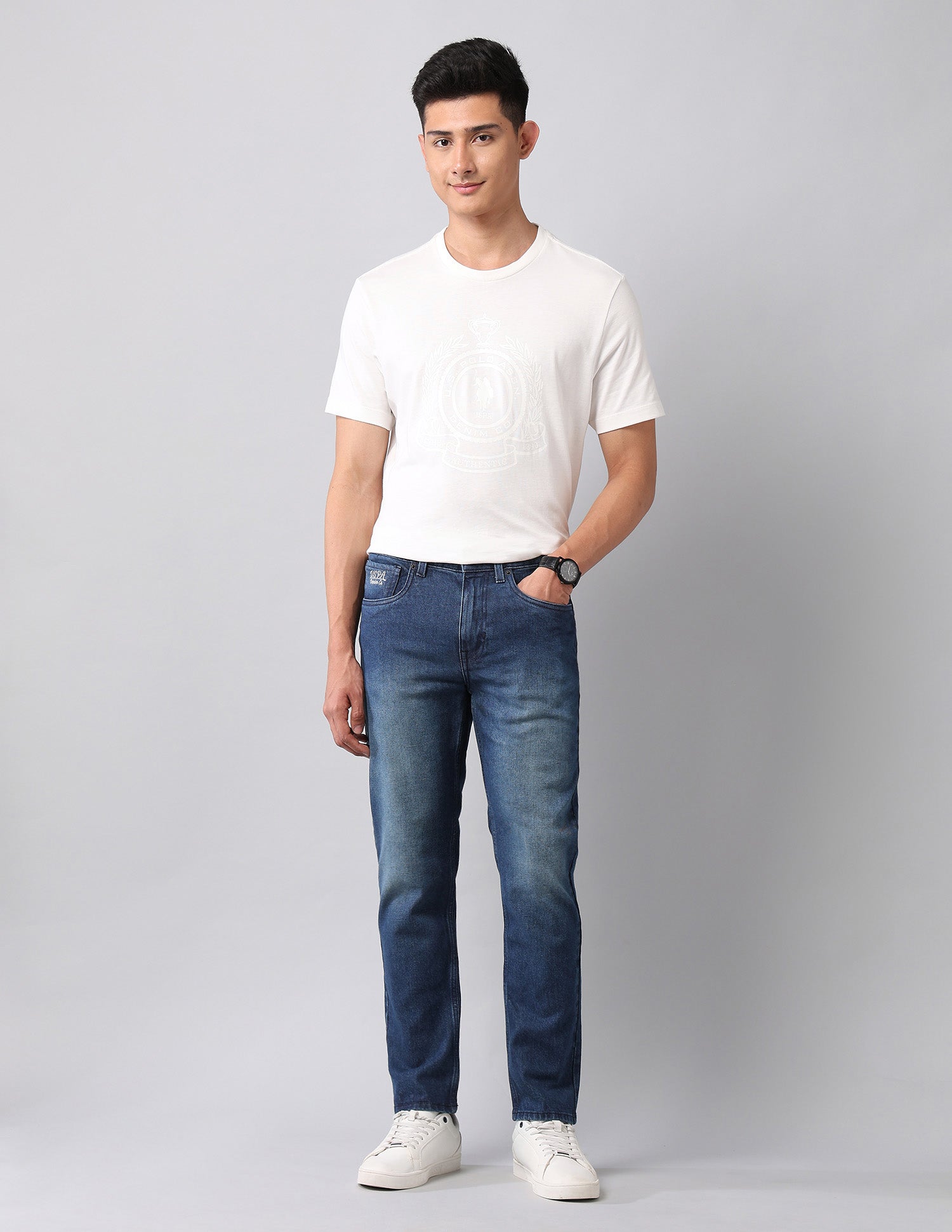 Cole Comfort Cropped Fit Blue Jeans Dark Blue - U.S. Polo Assn. India | Large