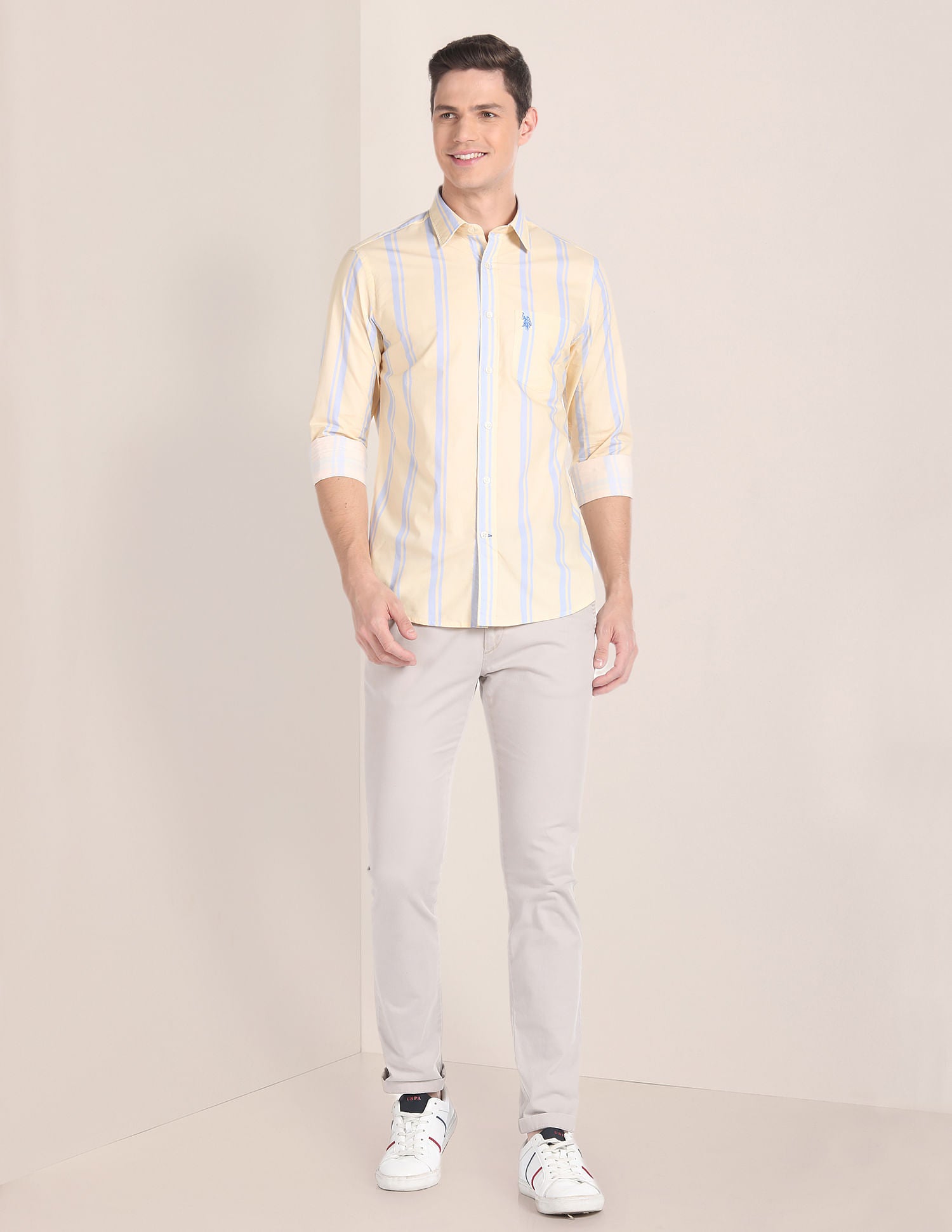 Vertical Stripe Oxford Shirt Yellow - U.S. POLO ASSN. | Large