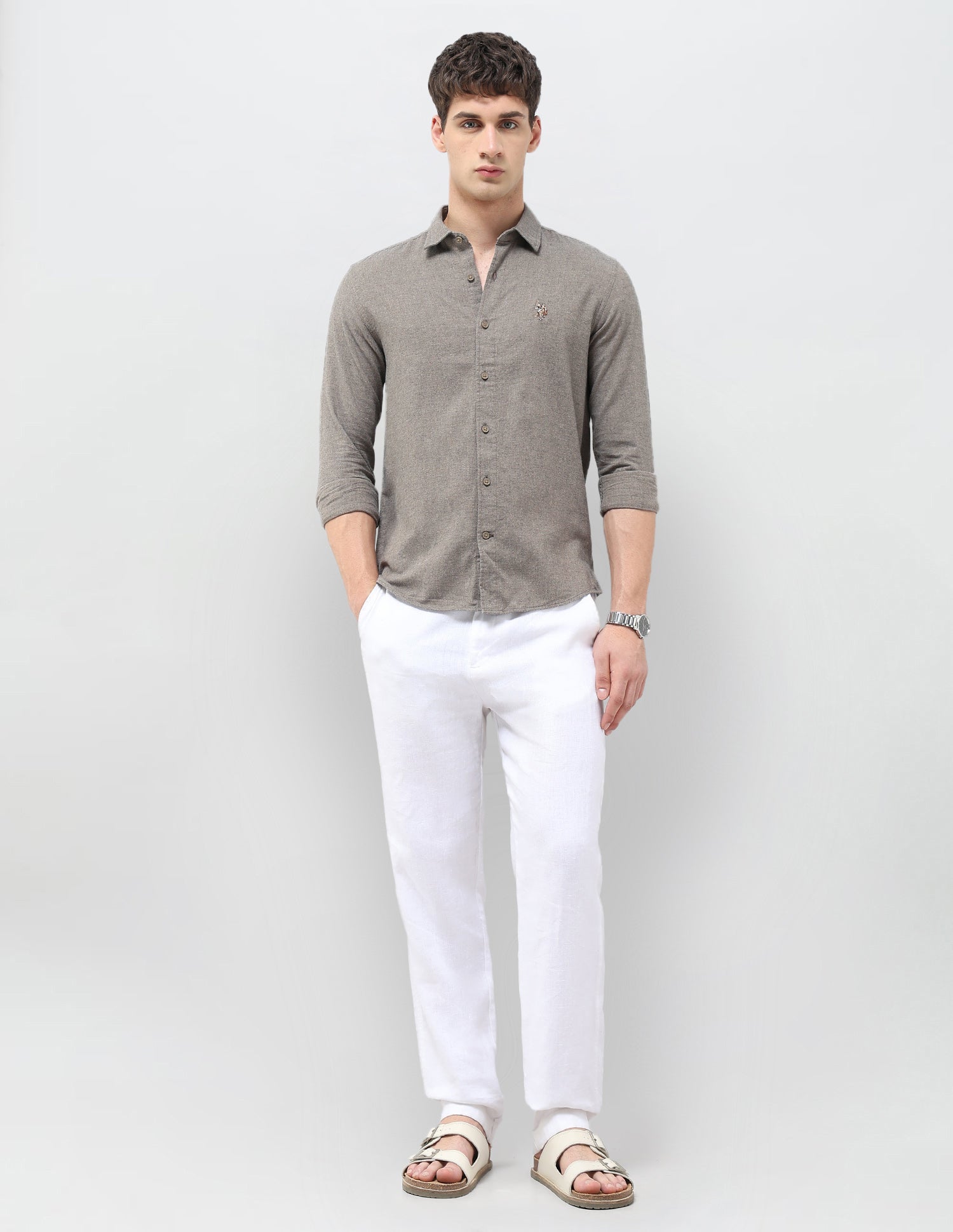 Solid Regular Fit Shirt Light Brown - U.S. POLO ASSN. | Large