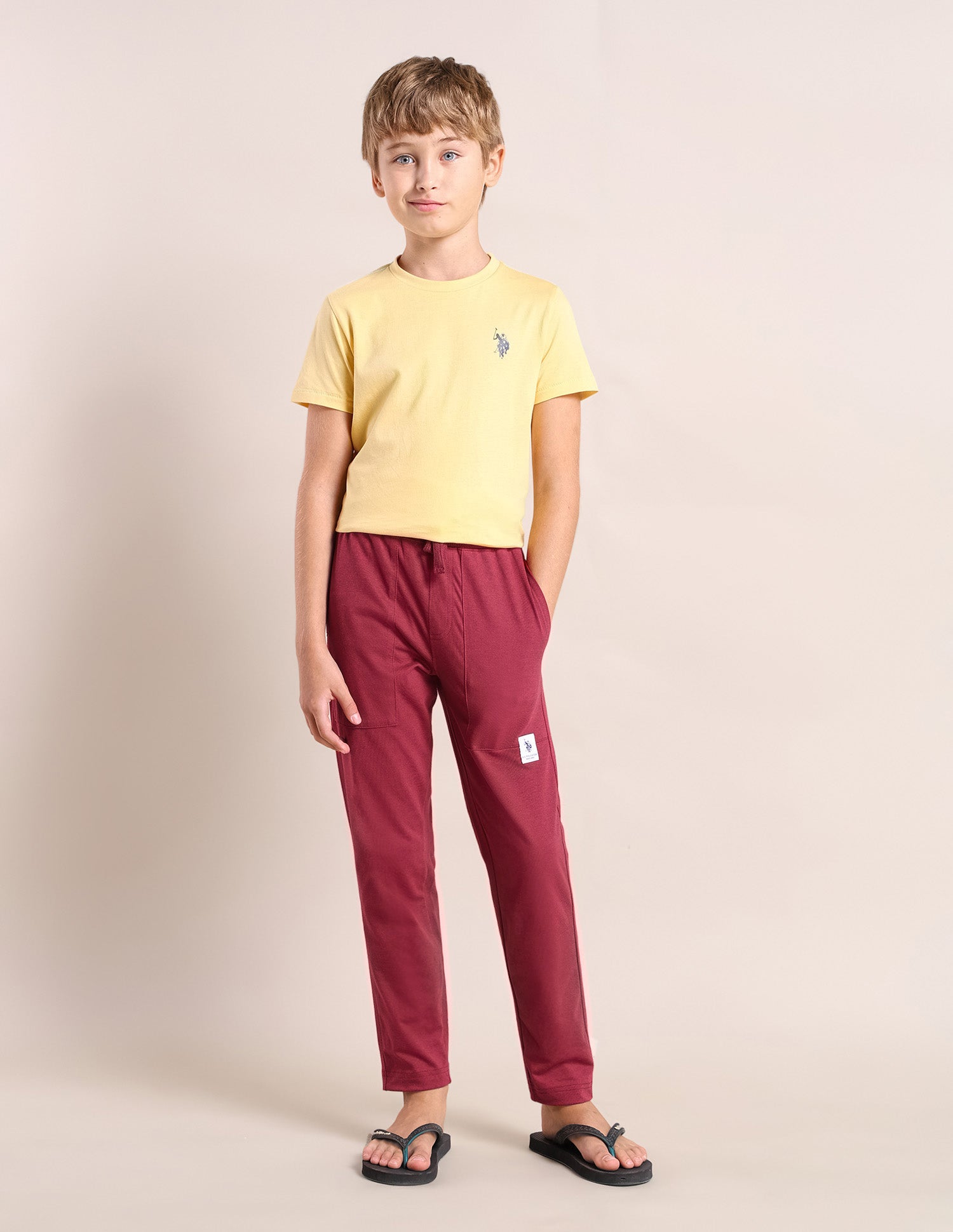 Boys Solid Mid-Rise Track Pants Red - U.S. POLO ASSN. | Large