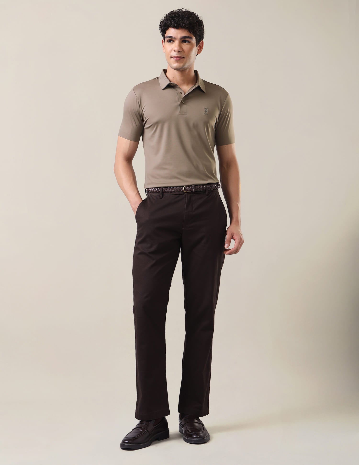 Solid Slim Fit Polo Shirt Light Brown - U.S. Polo Assn. India | Large