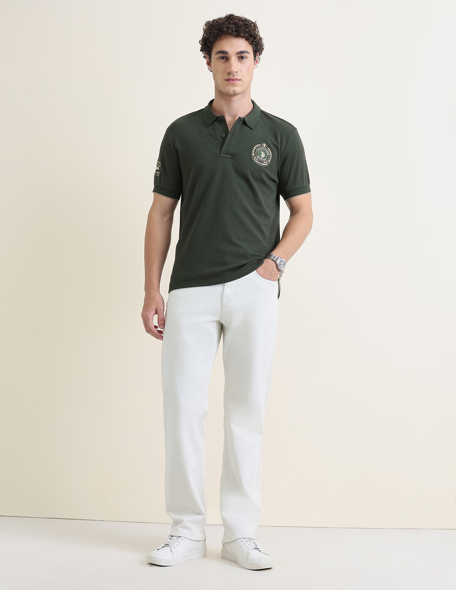 Solid Slim Fit Polo Shirt Green - U.S. Polo Assn. India | Large