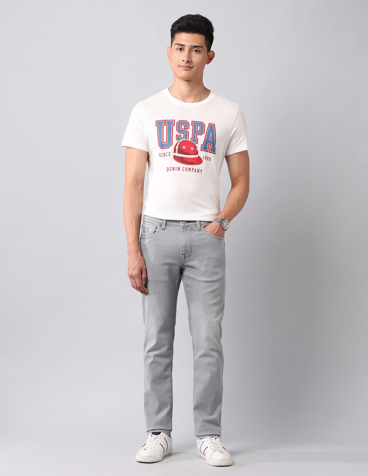 Brandon Slim Tapered Fit Grey Jeans Light Grey - U.S. Polo Assn. India | Large