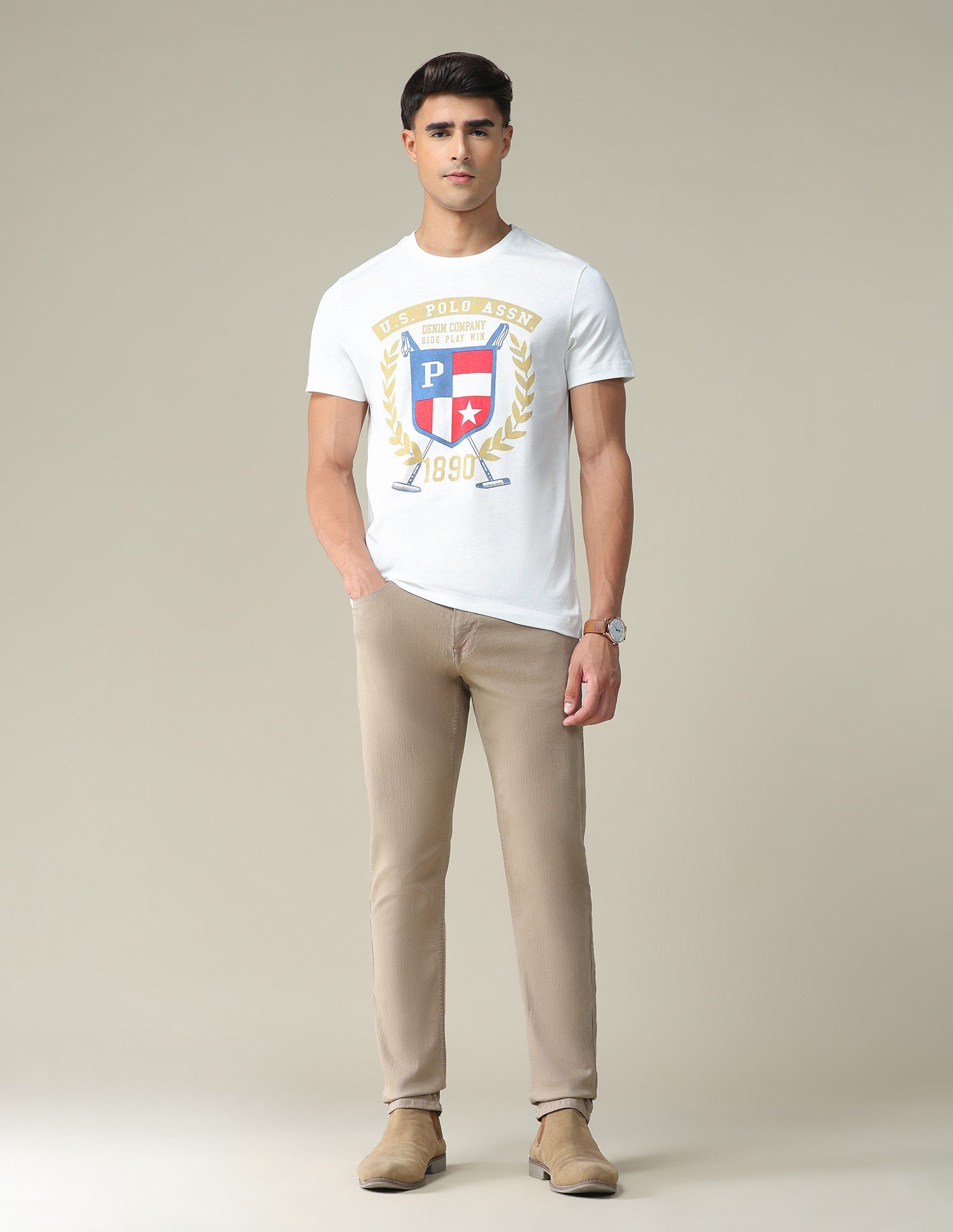 Graphic Print Muscle Fit T-Shirt Ivory - U.S. POLO ASSN. | Large