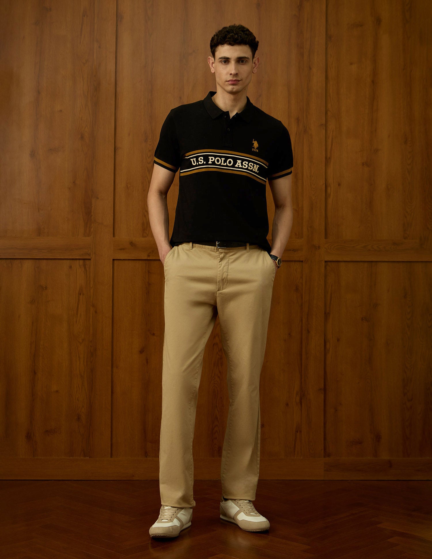 Brand Embroidered Varsity Polo Shirt Black - U.S. POLO ASSN. | Large