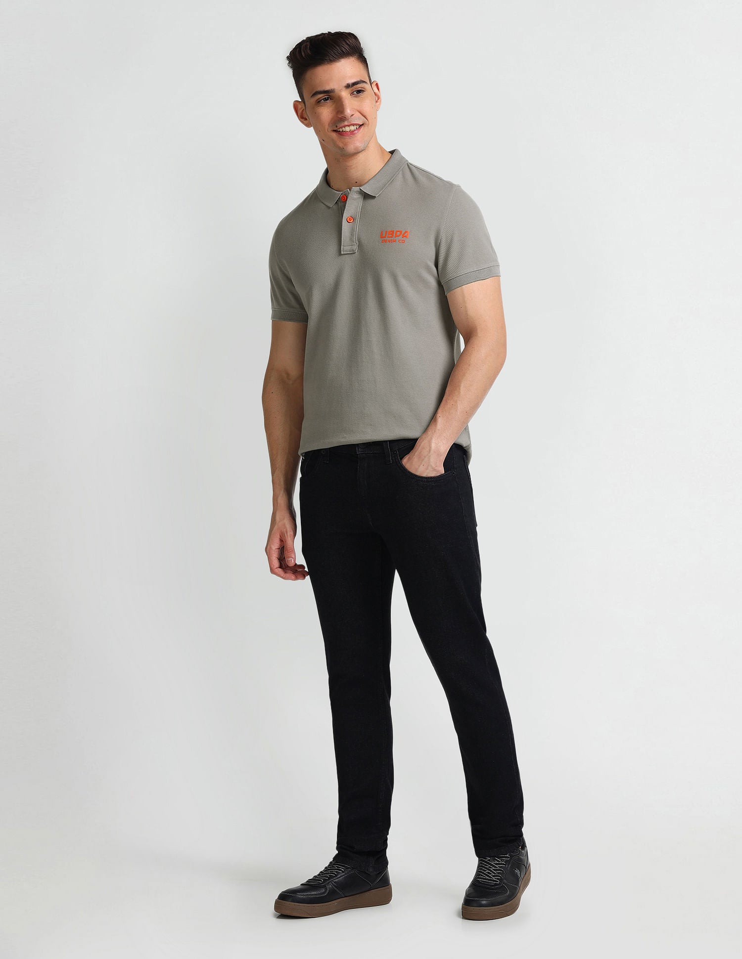Solid Muscle Fit Polo Shirt Grey - U.S. Polo Assn. India | Large