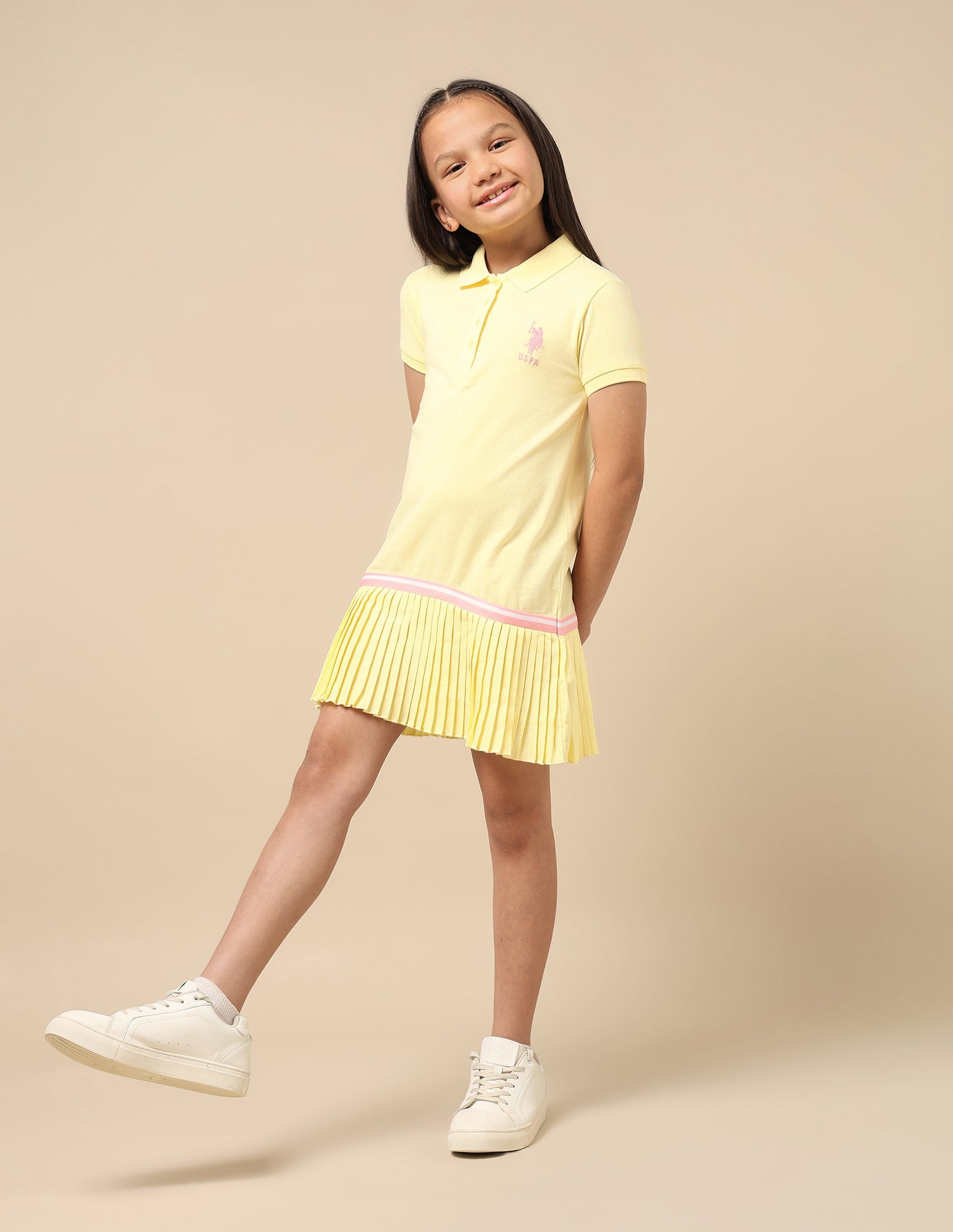 Girls Flared Hem Solid Polo Dress Yellow - U.S. Polo Assn. India | Large