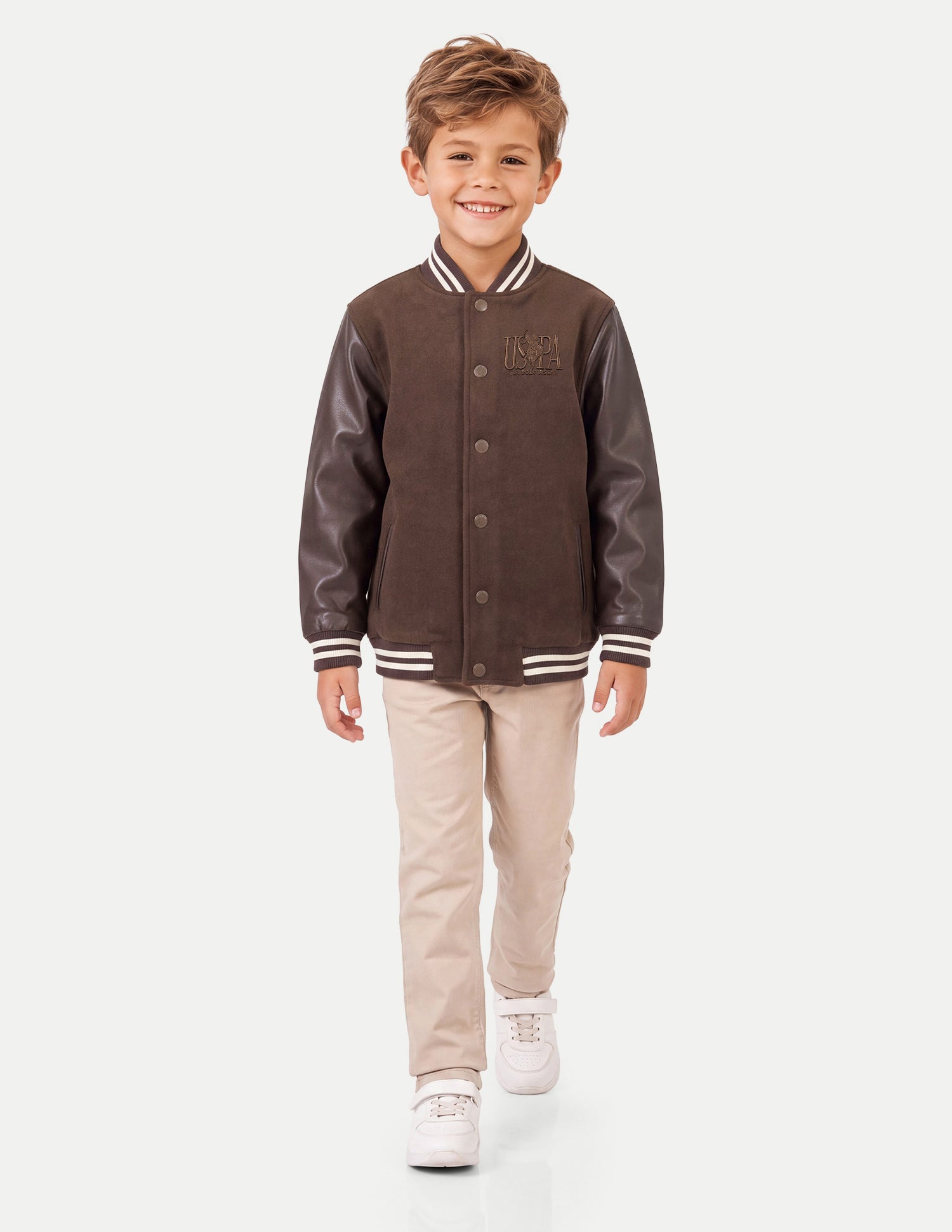 Solid Regular Fit Varsity Jacket Brown - U.S. Polo Assn. India | Large