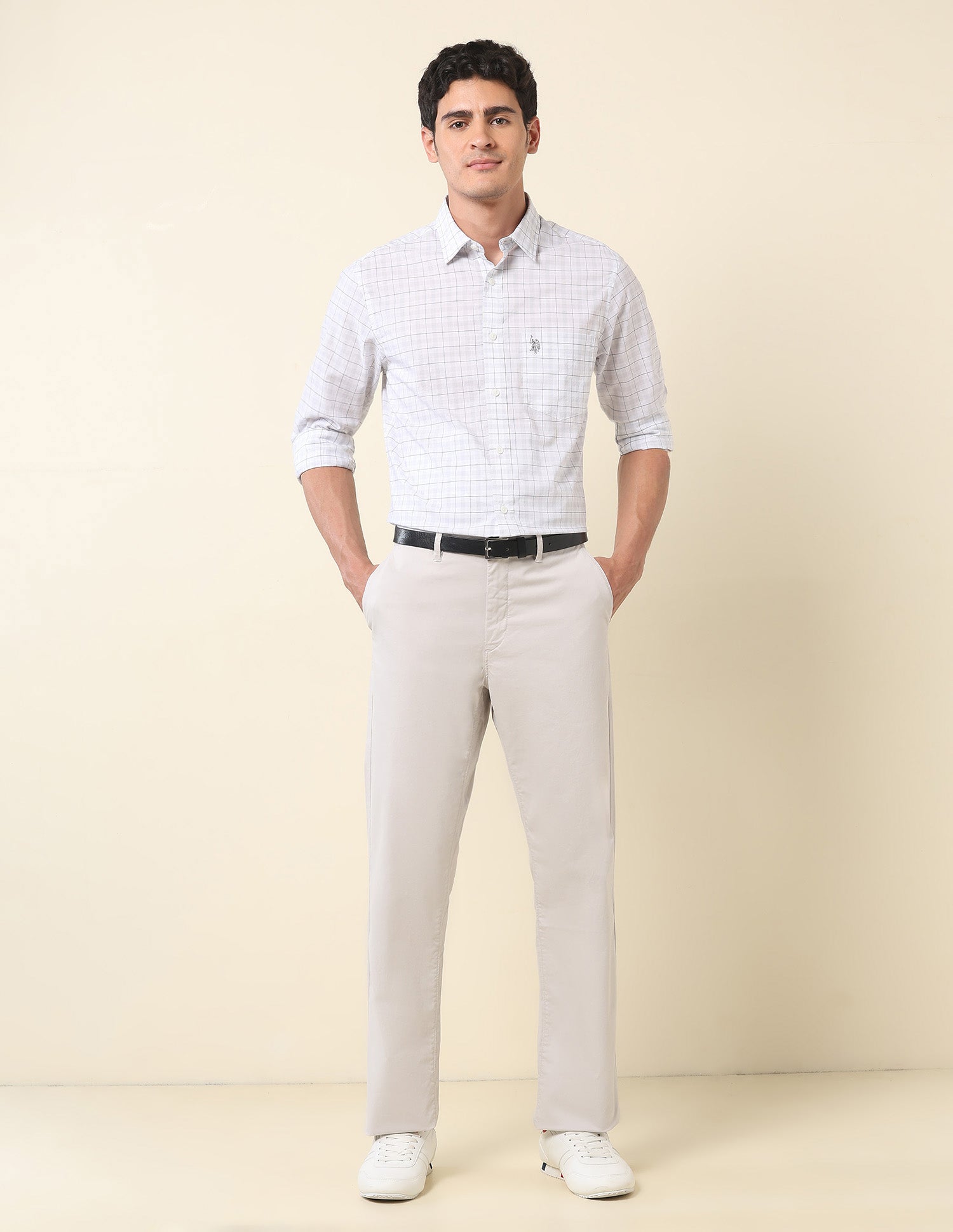 Pure Cotton Grid Tattersall Checked Shirt Grey - U.S. Polo Assn. India | Large