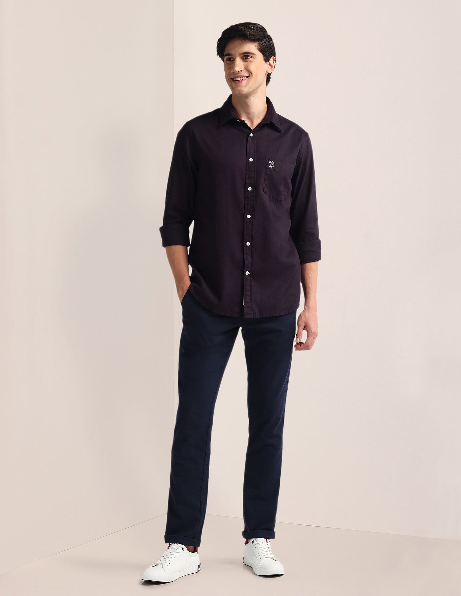 Tailored Fit Pure Cotton Shirt Wine - U.S. Polo Assn. India | Large