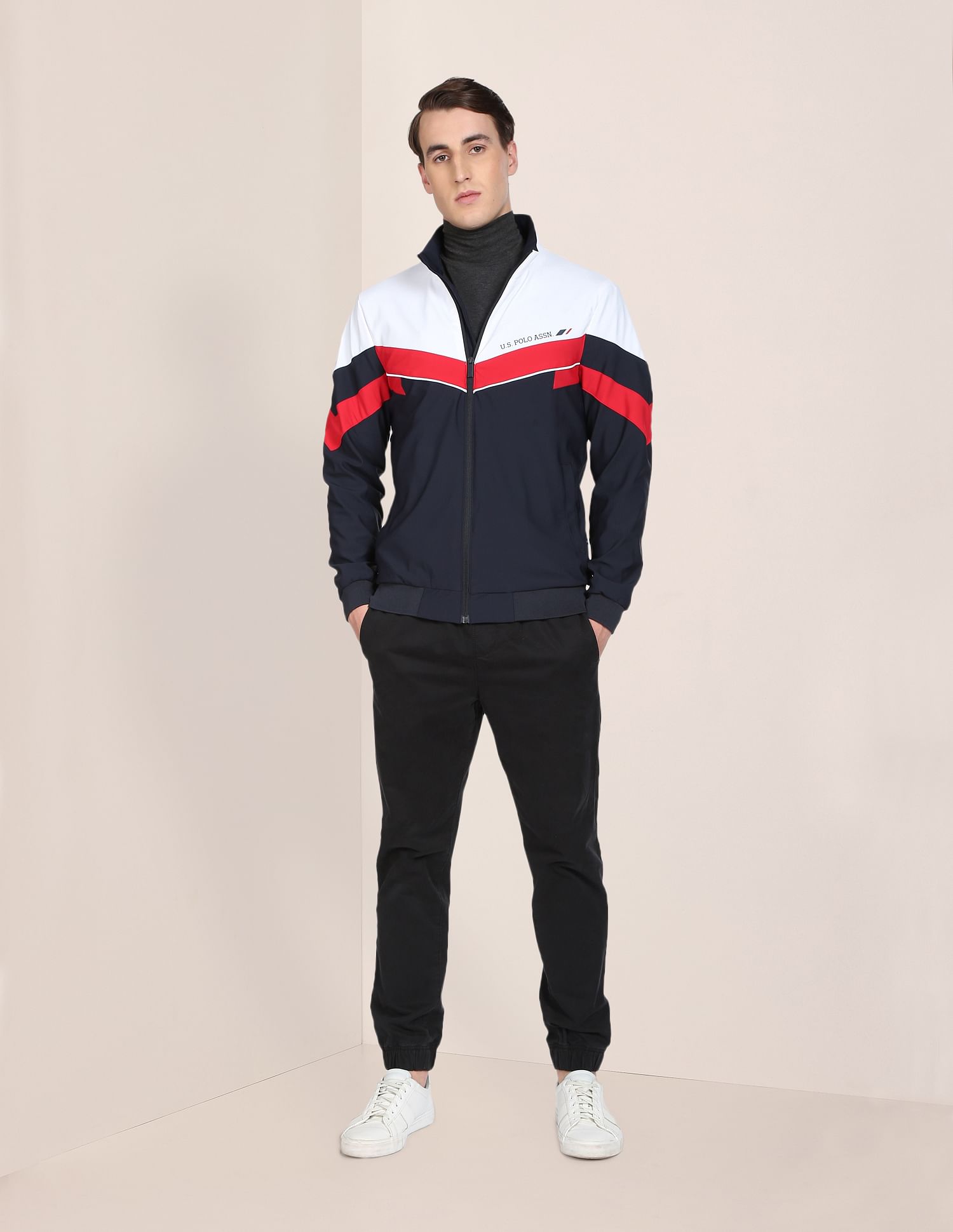 Brand Stripe High Neck Casual Jacket White - U.S. POLO ASSN. | Large