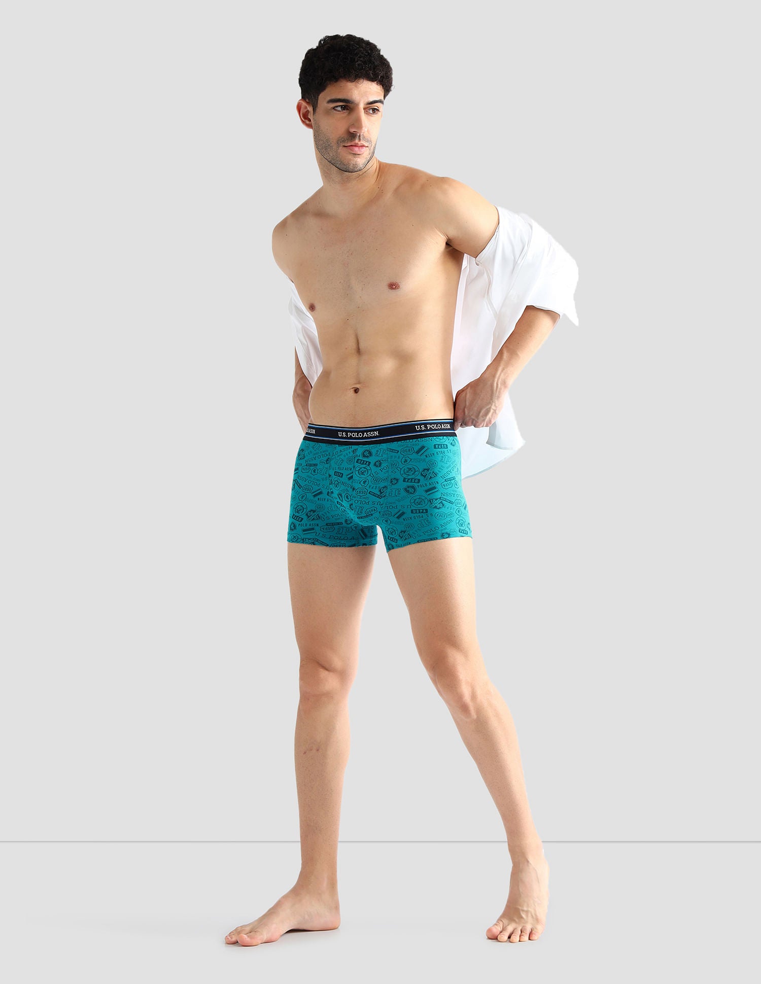 Elasticized Waist Printed I616 Trunks - Pack Of 2 Tile Blue and Grey Melange - U.S. POLO ASSN. | Large