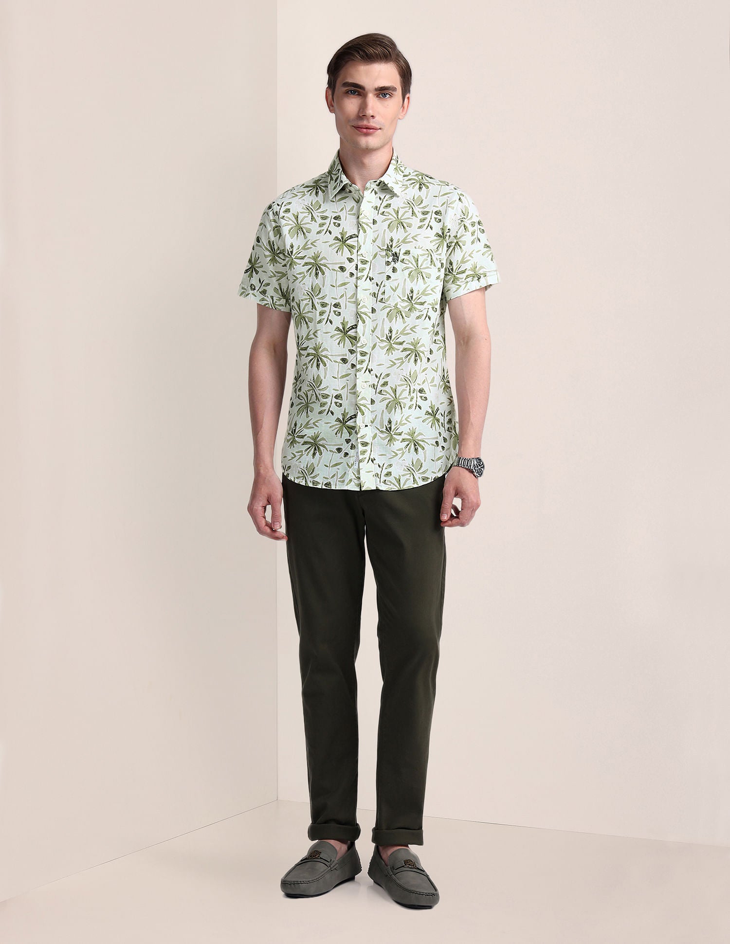Tailored Fit Floral Shirt Light-Green - U.S. Polo Assn. India | Large