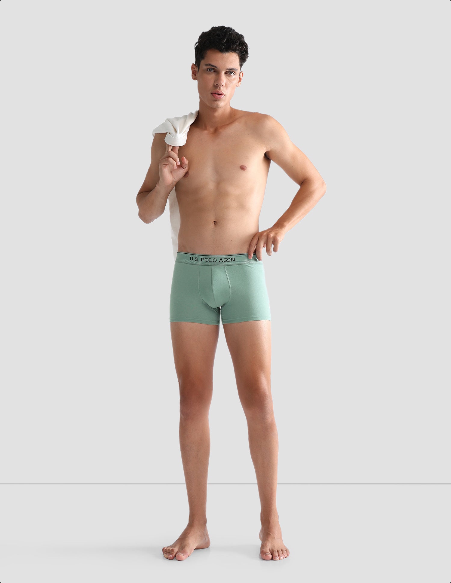 Mid Rise Solid OET15 Trunks - Pack Of 3 Stone Blue, Granite Green and Antler - U.S. POLO ASSN. | Large