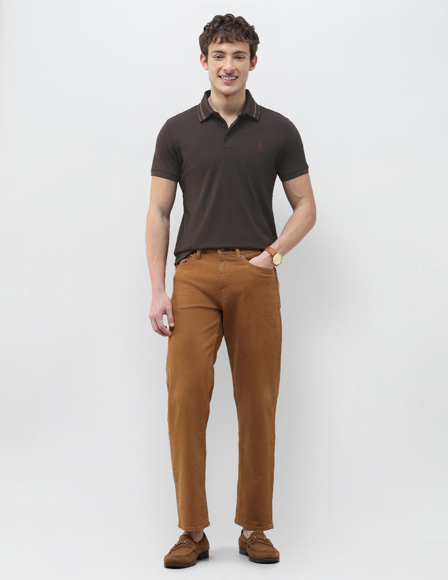 Solid Slim Fit Polo Shirt Dark Brown - U.S. Polo Assn. India | Large