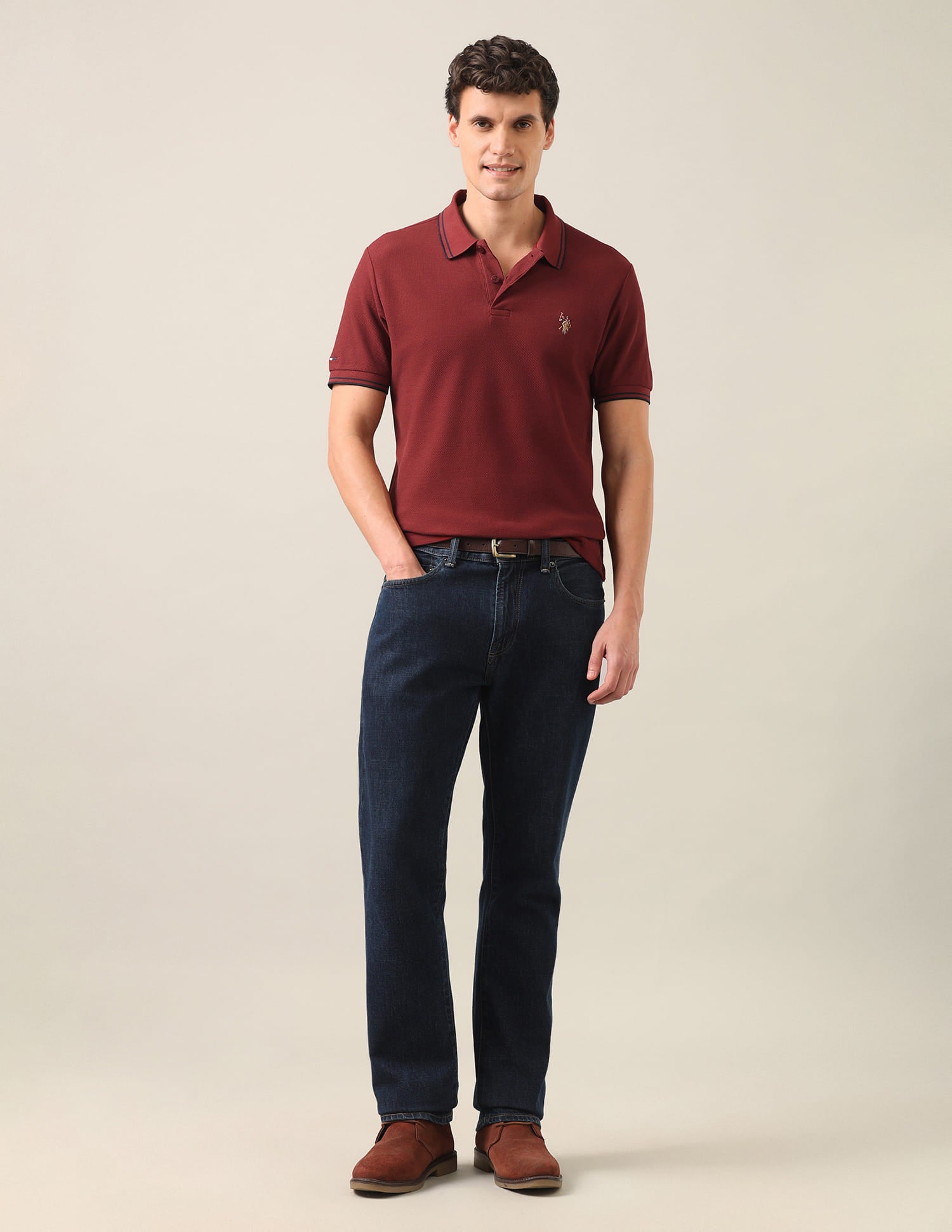 Solid Slim Fit Polo Shirt Rust - U.S. Polo Assn. India | Large