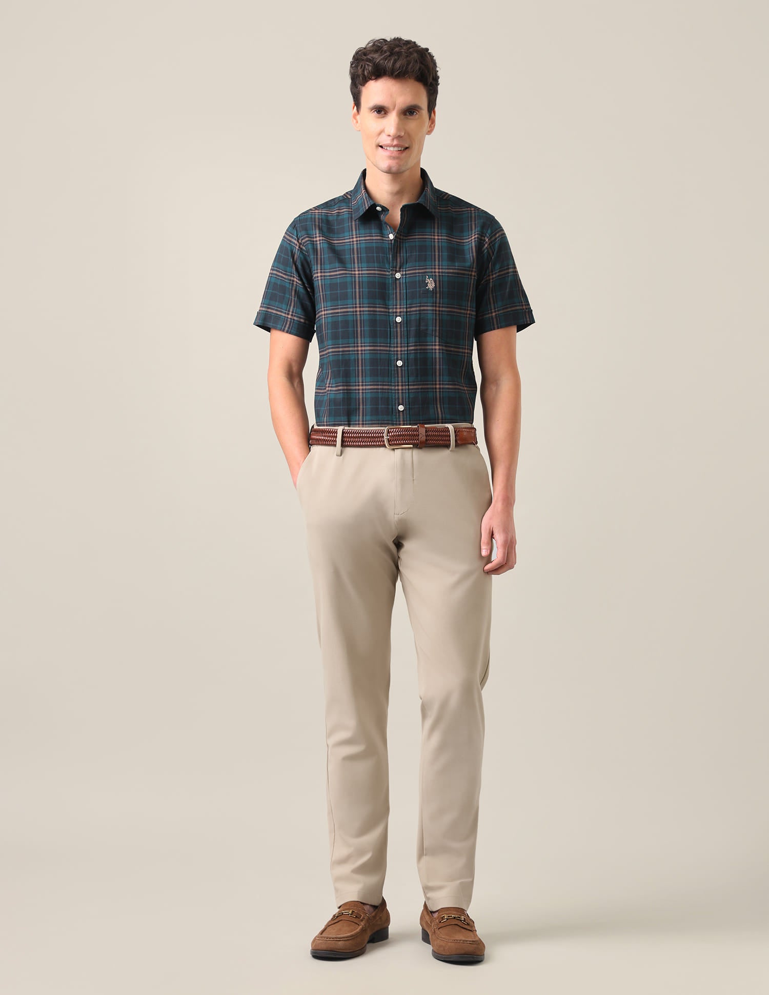 Plaid Checked Tailored Fit Shirt Teal - U.S. Polo Assn. India | Large