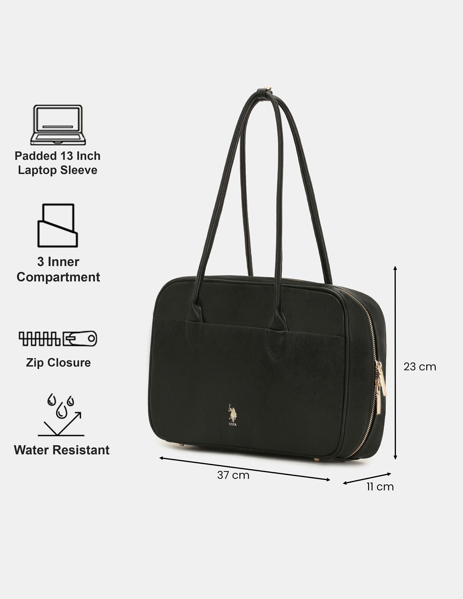 Women Blynn Compact Work Satchel Bag with Inner Pockets Black - U.S. POLO ASSN. | Large