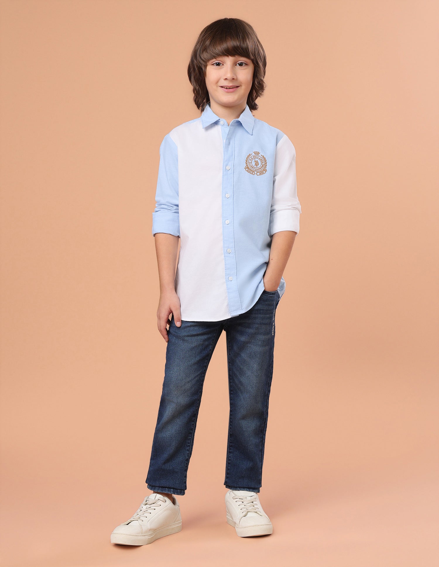Colourblocked Twill Shirt Light Blue - U.S. Polo Assn. India | Large
